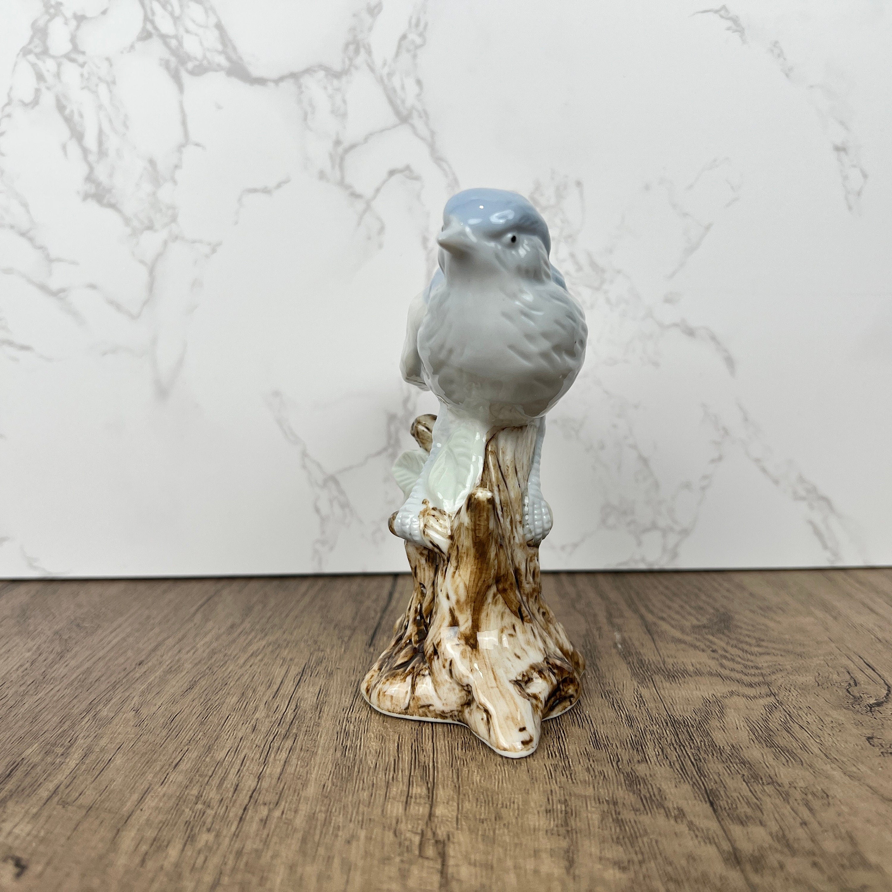 Ceramic Bird on Log Figurine, Table Decoration Figures, Porcelain Handmade Animal Figurine