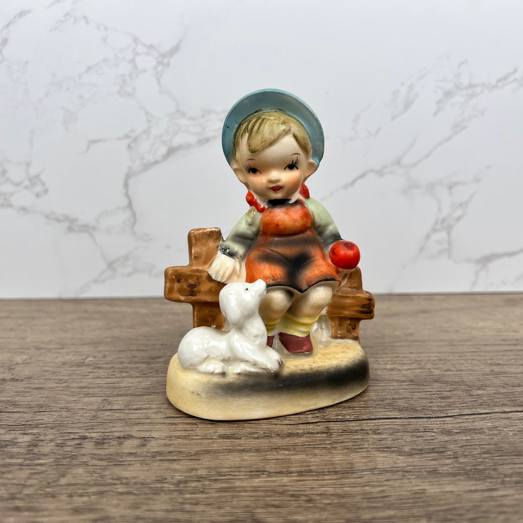 Vintage Hummel Style Girl with Dog Porcelain Figurine
