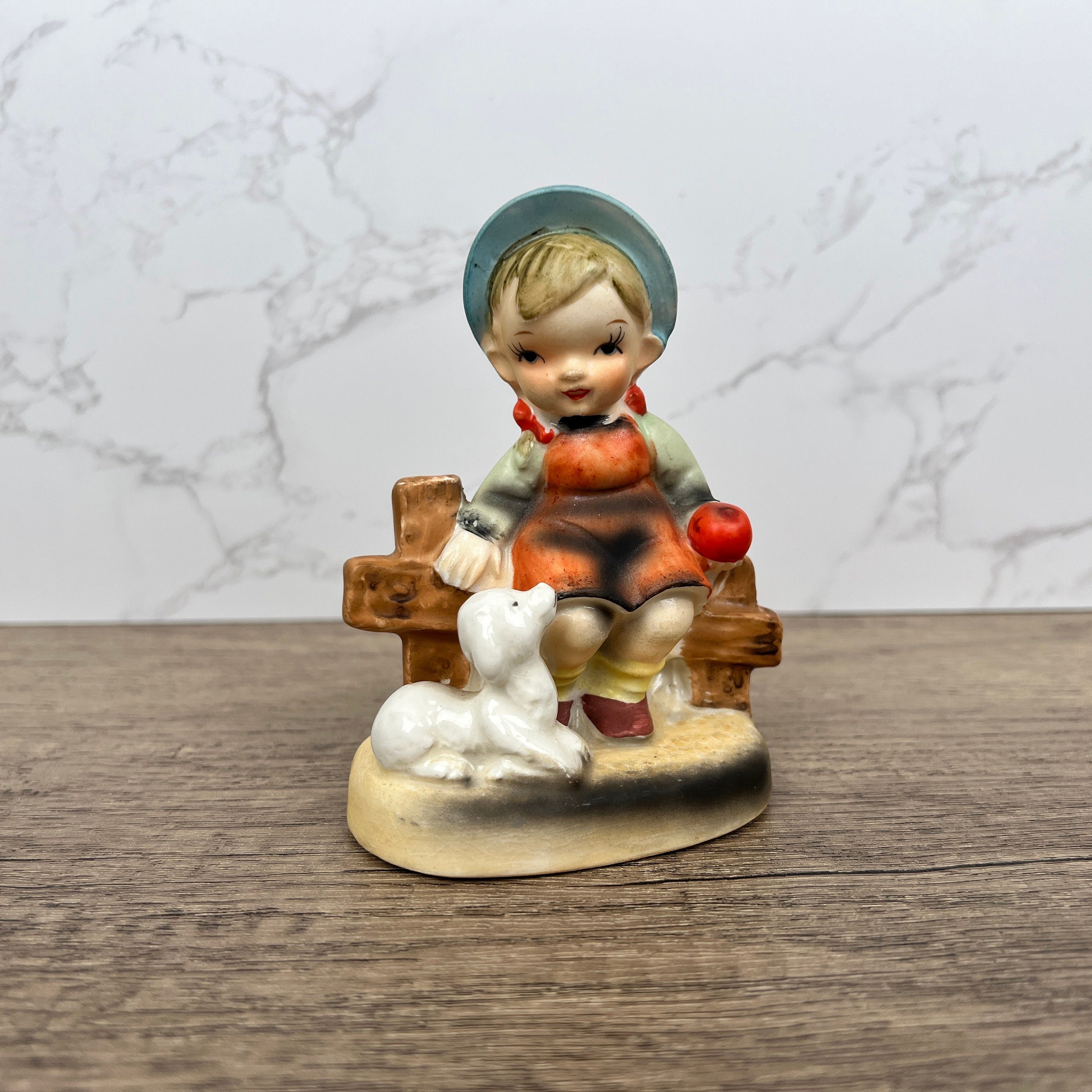 Vintage Hummel Style Girl with Dog Porcelain Figurine