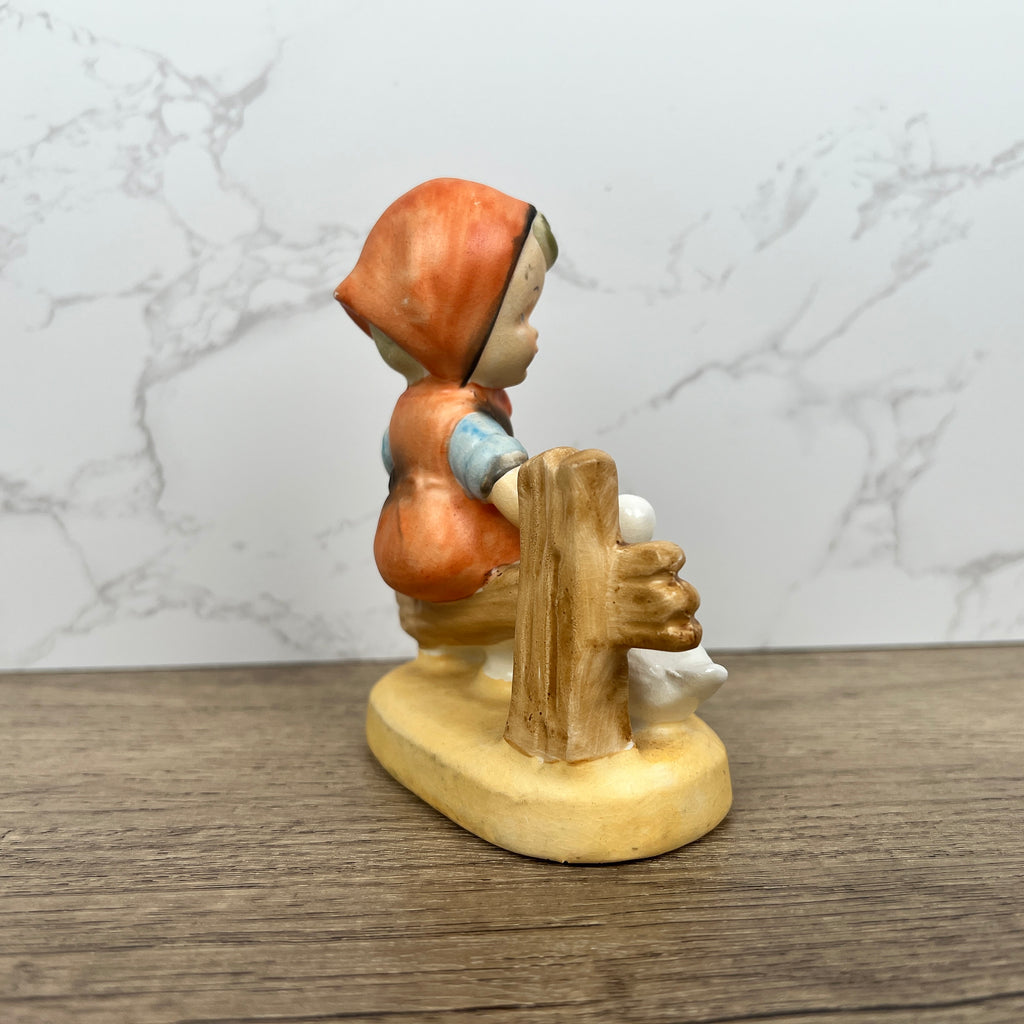 Hummel Style Girl Feeding Duck Figurine, Hand Painted Porcelain Decor