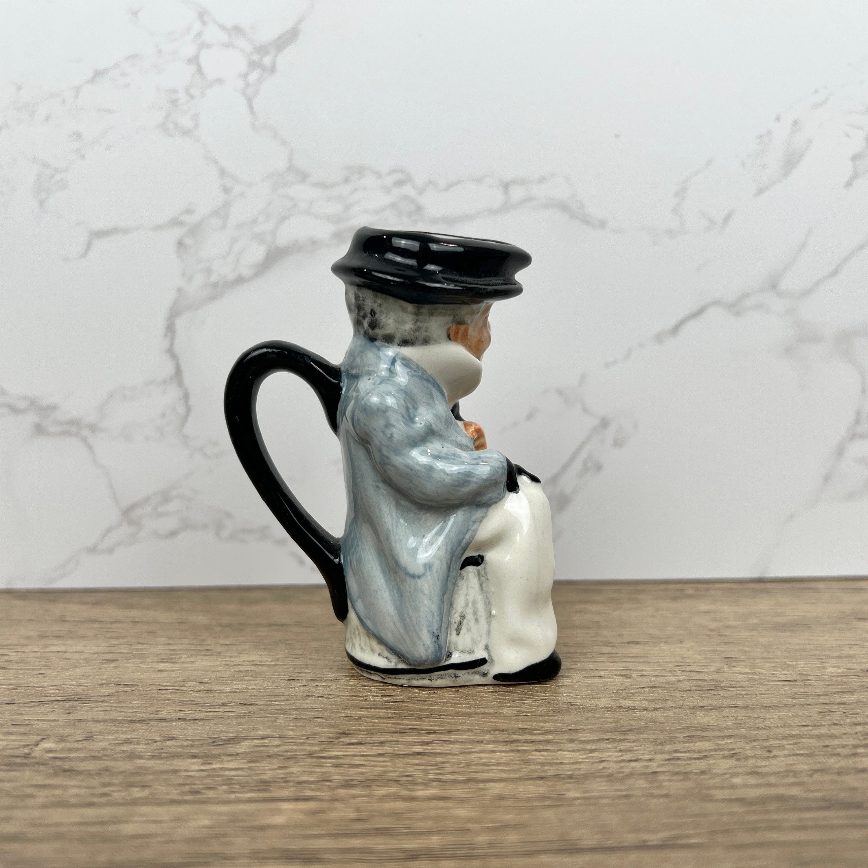 Miniature Vintage Toby Jug Mug Artone England Man Sitting Hook Hand High Glaze