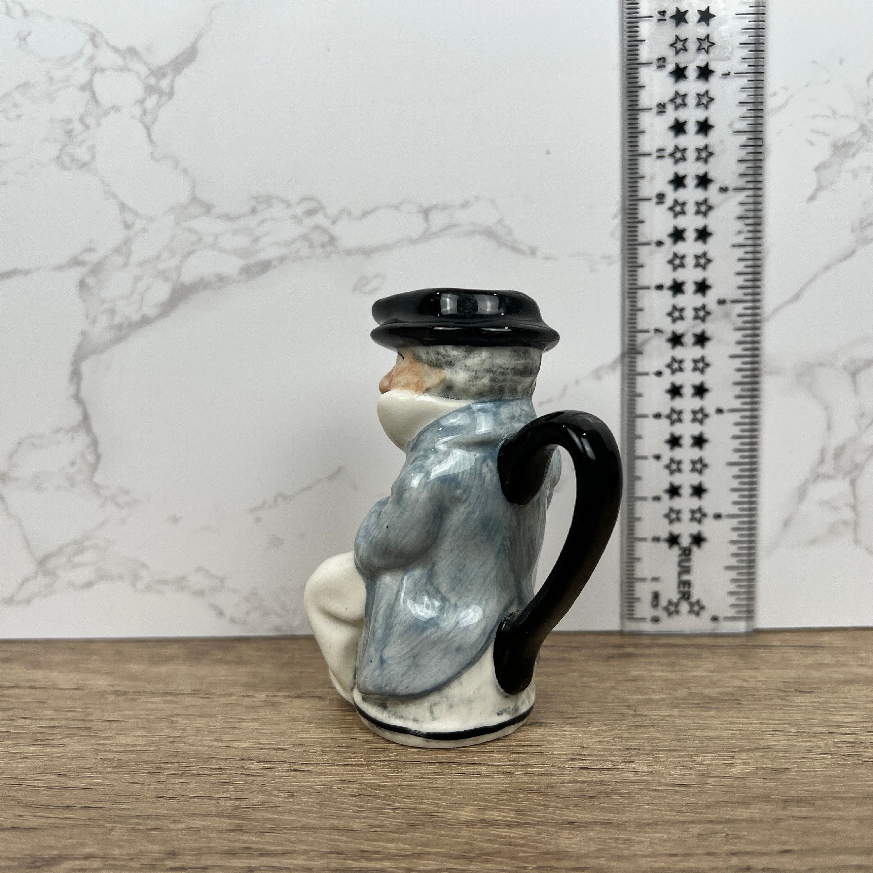 Miniature Vintage Toby Jug Mug Artone England Man Sitting Hook Hand High Glaze