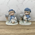 Vintage Porcelain Figurines, Made in Japan, Boy and Girl with Pets