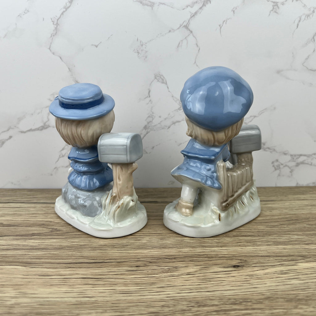 Vintage Porcelain Figurines, Made in Japan, Boy and Girl with Pets