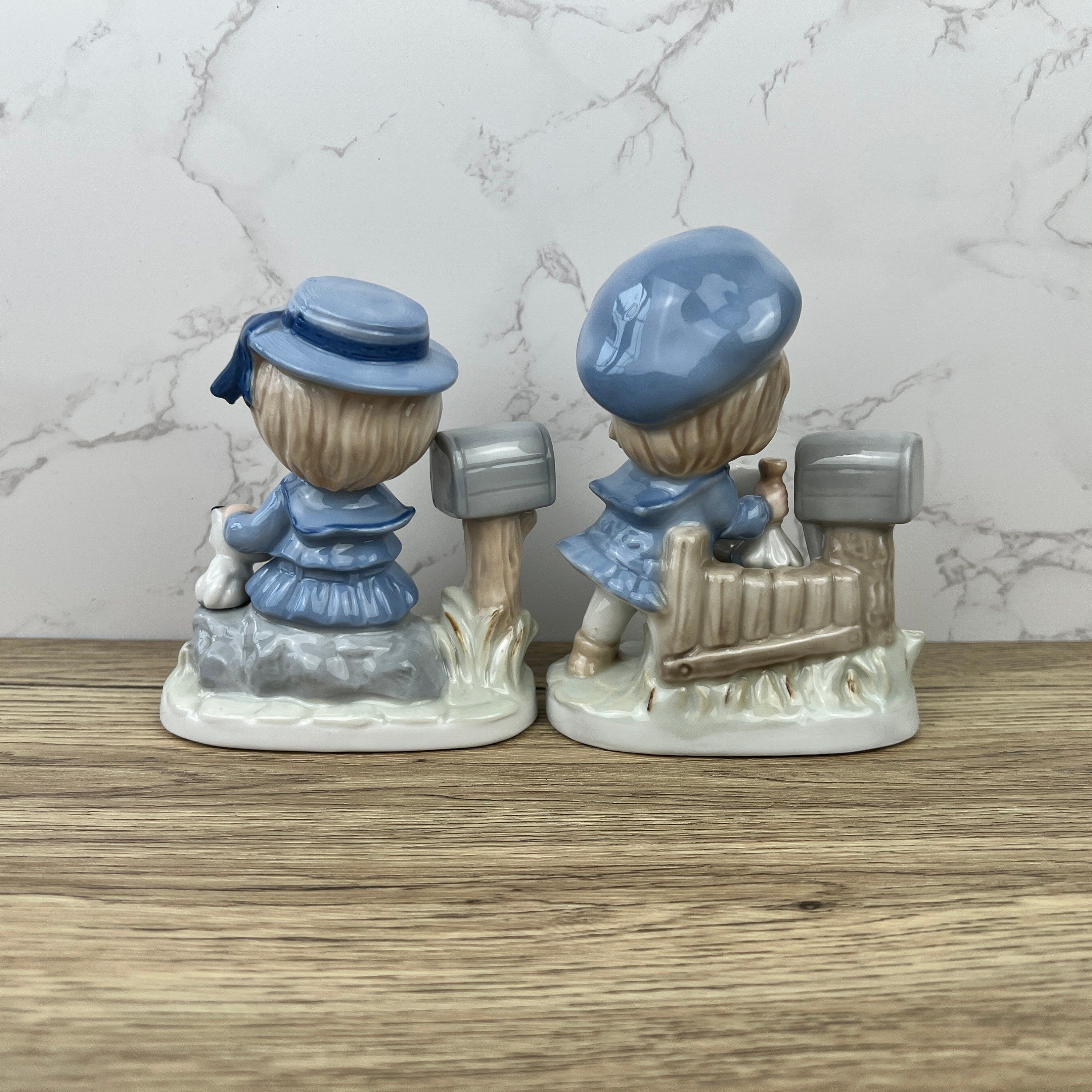 Vintage Porcelain Figurines, Made in Japan, Boy and Girl with Pets