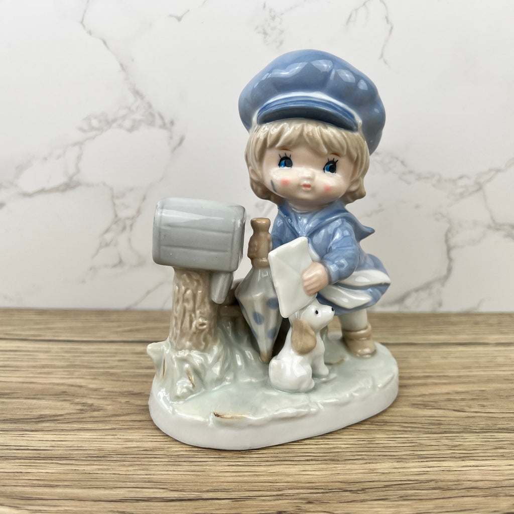 Vintage Porcelain Figurines, Made in Japan, Boy and Girl with Pets