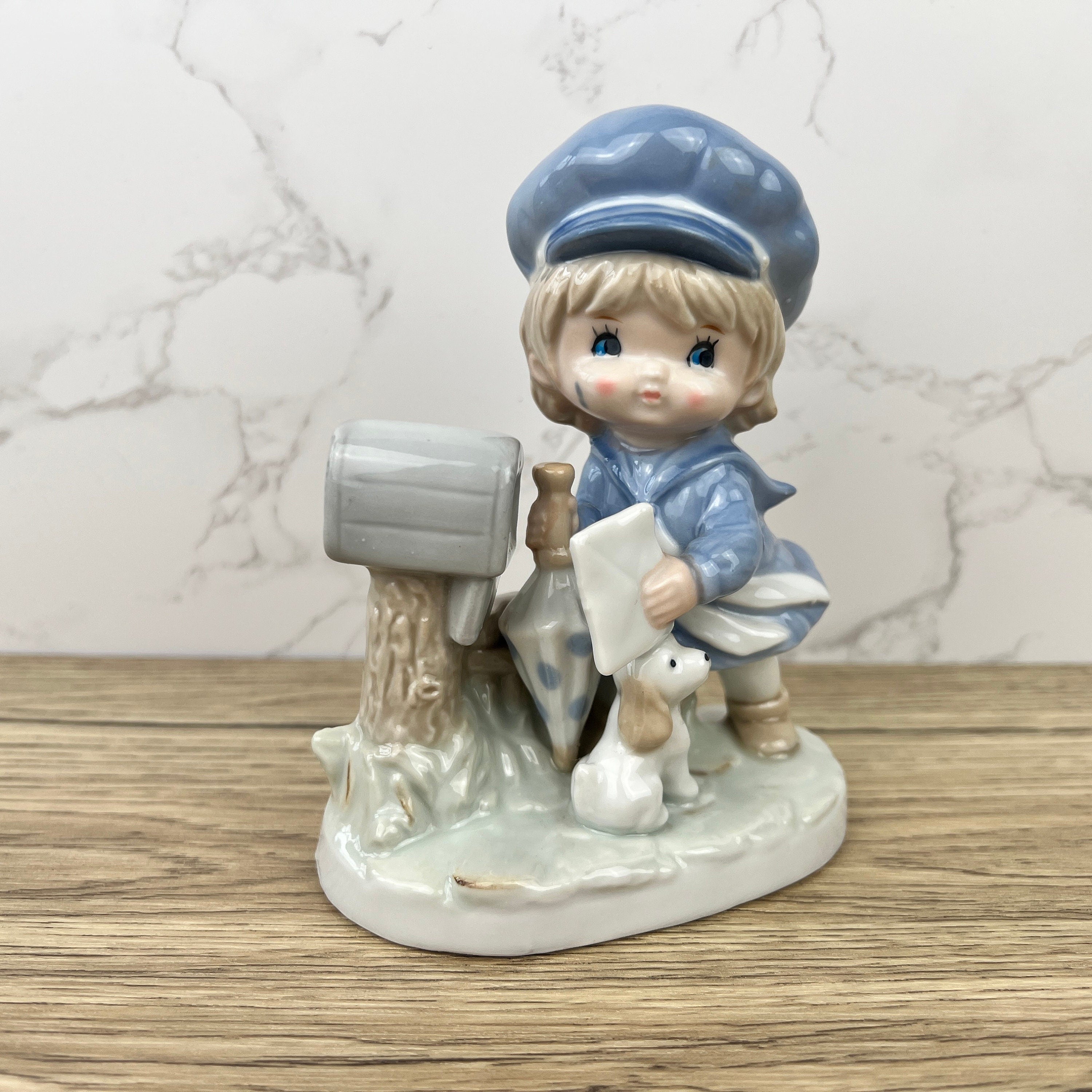Vintage Porcelain Figurines, Made in Japan, Boy and Girl with Pets