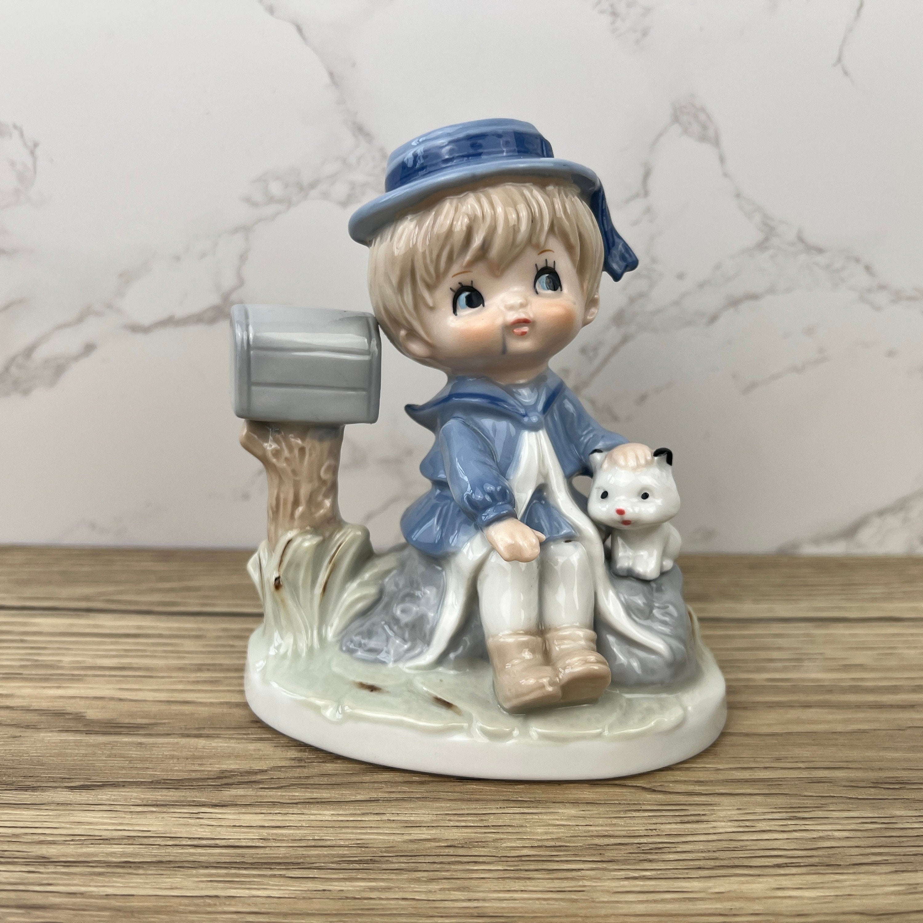 Vintage Porcelain Figurines, Made in Japan, Boy and Girl with Pets