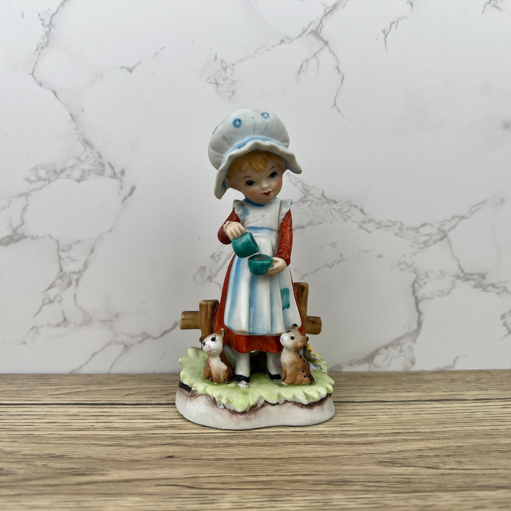 Vintage Alfretto Porcelain Girl Figurine, Cats Pouring Tea