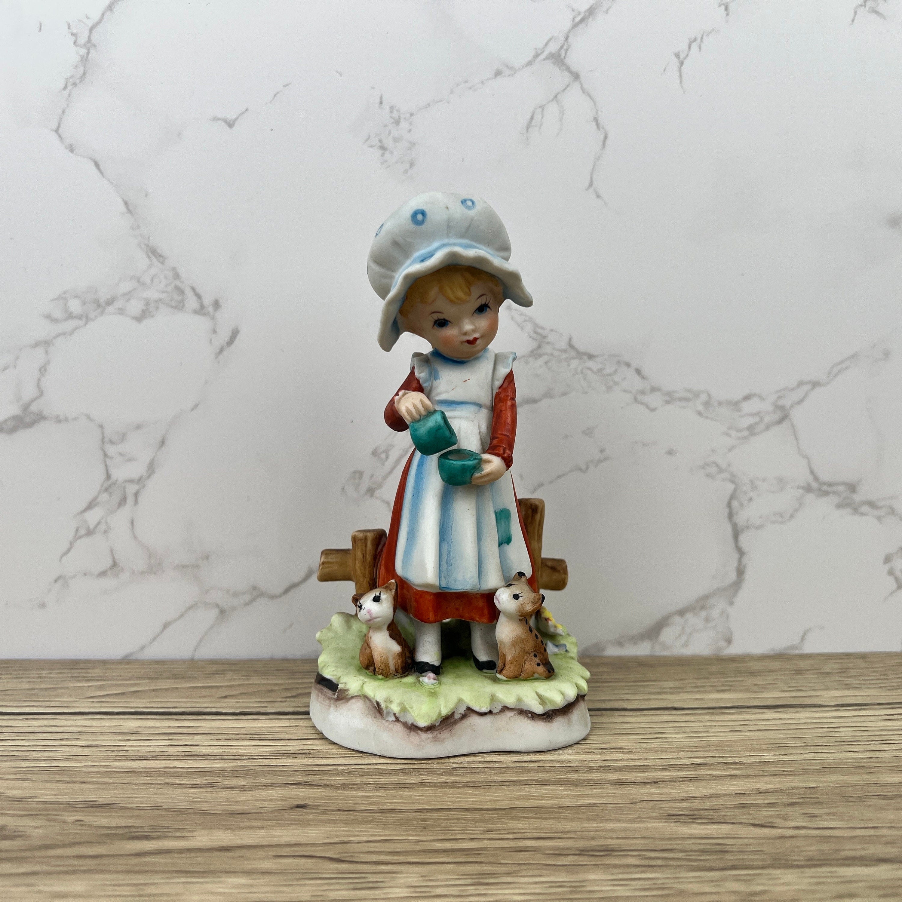 Vintage Alfretto Porcelain Girl Figurine, Cats Pouring Tea