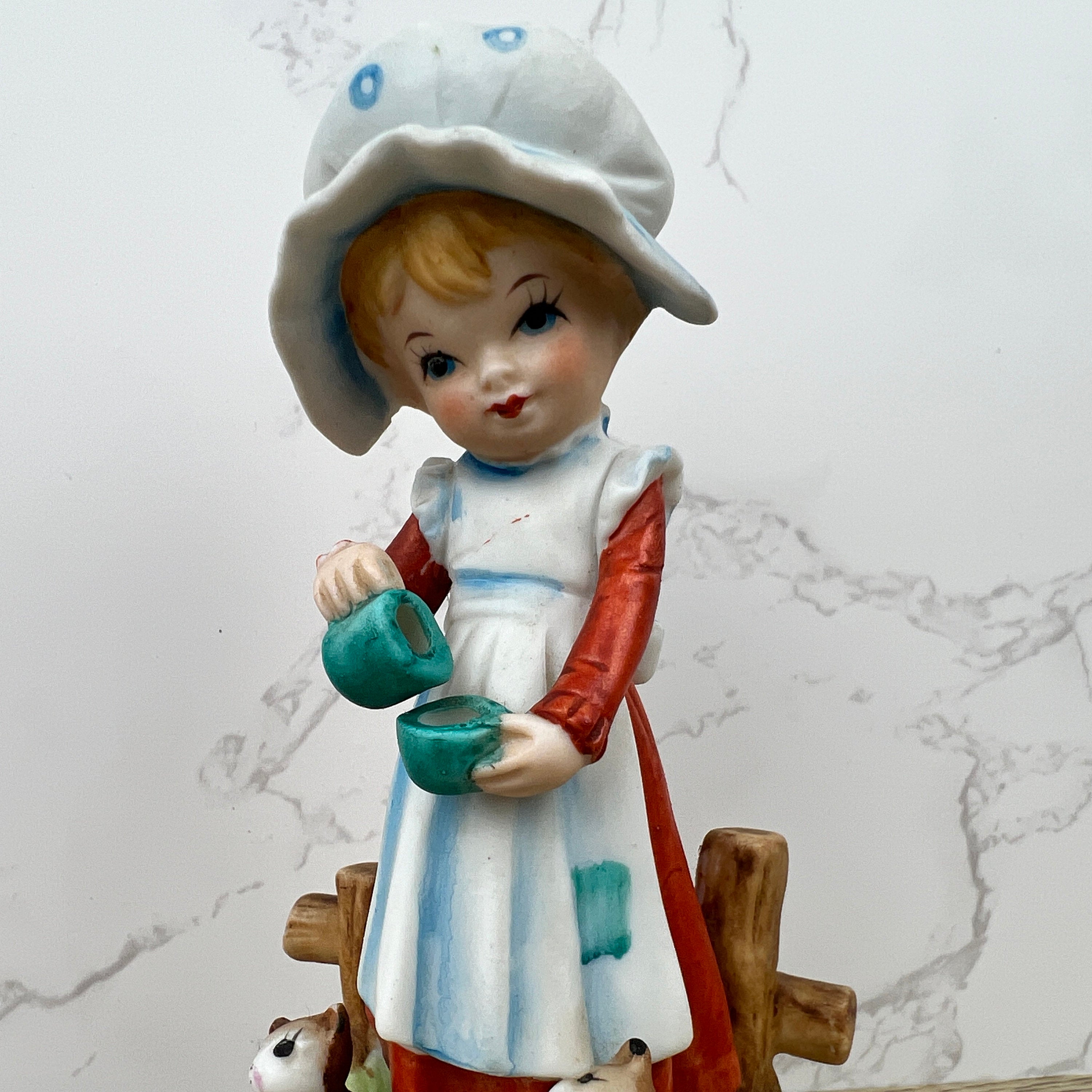 Vintage Alfretto Porcelain Girl Figurine, Cats Pouring Tea