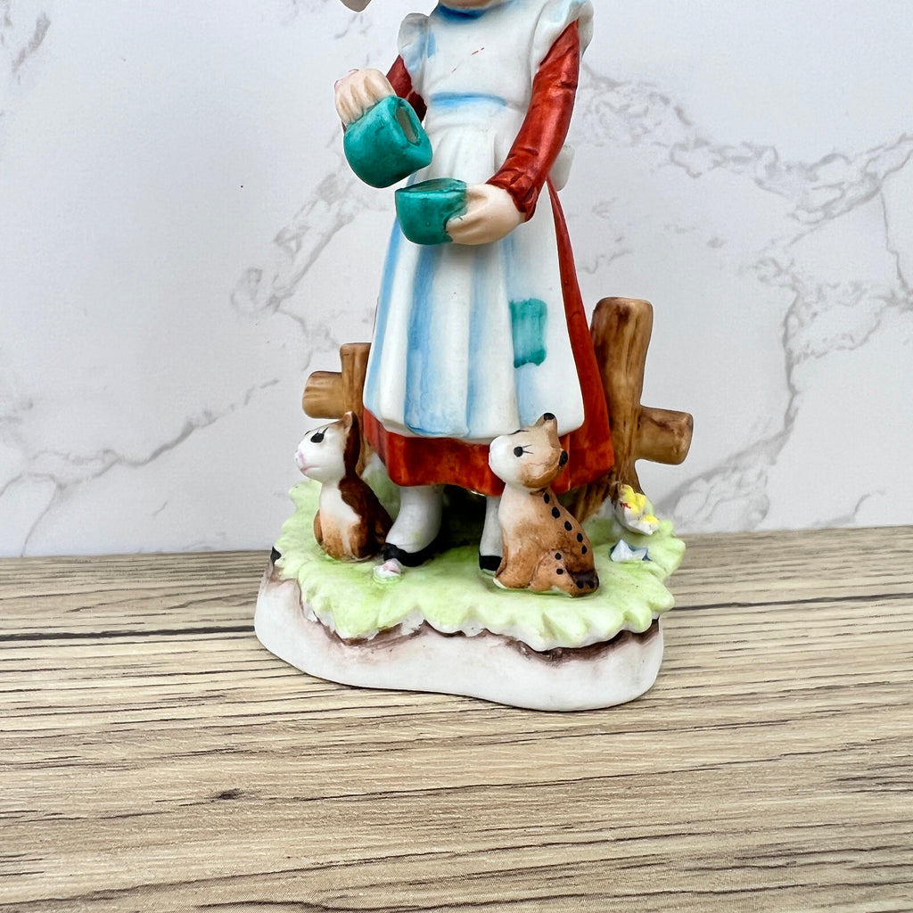 Vintage Alfretto Porcelain Girl Figurine, Cats Pouring Tea