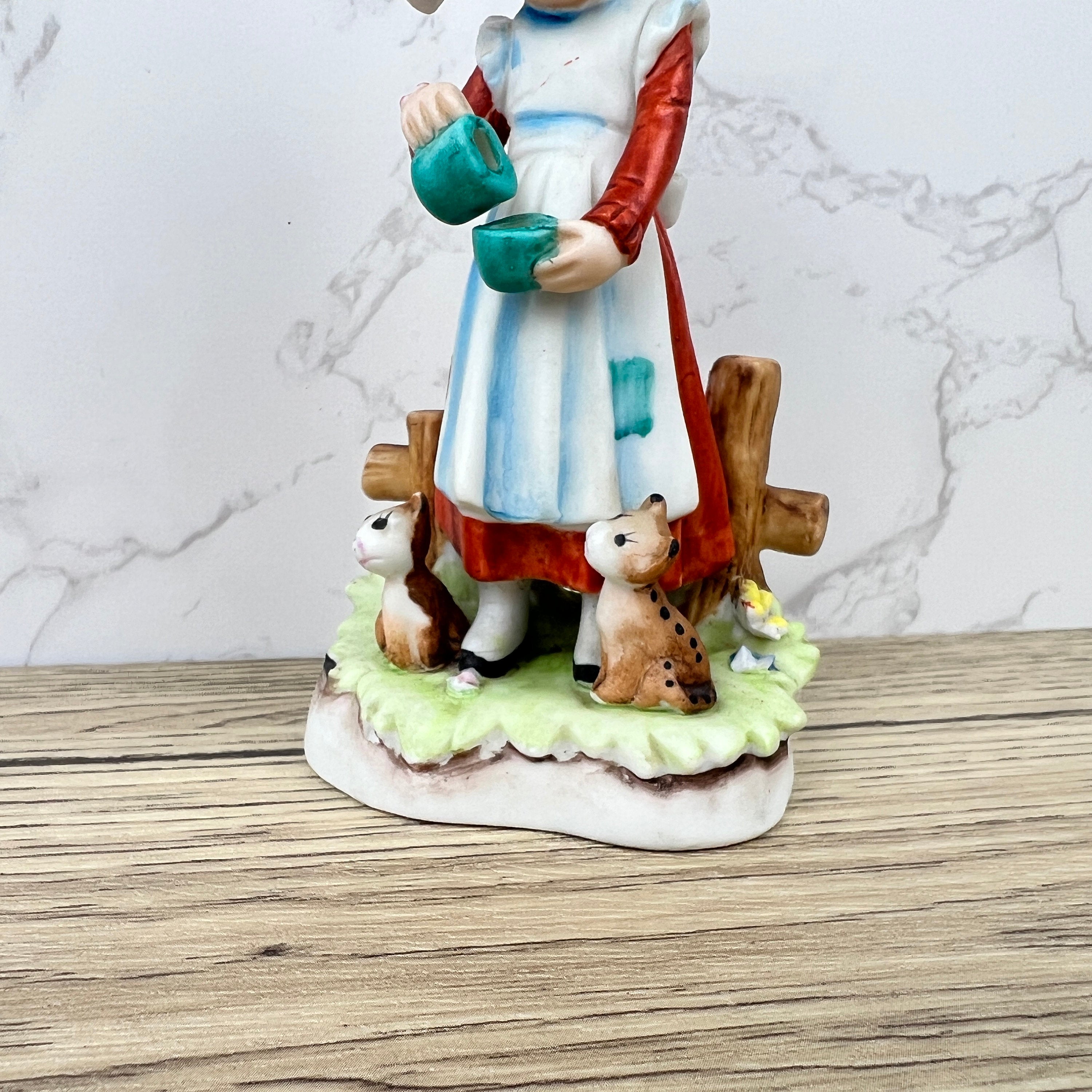 Vintage Alfretto Porcelain Girl Figurine, Cats Pouring Tea