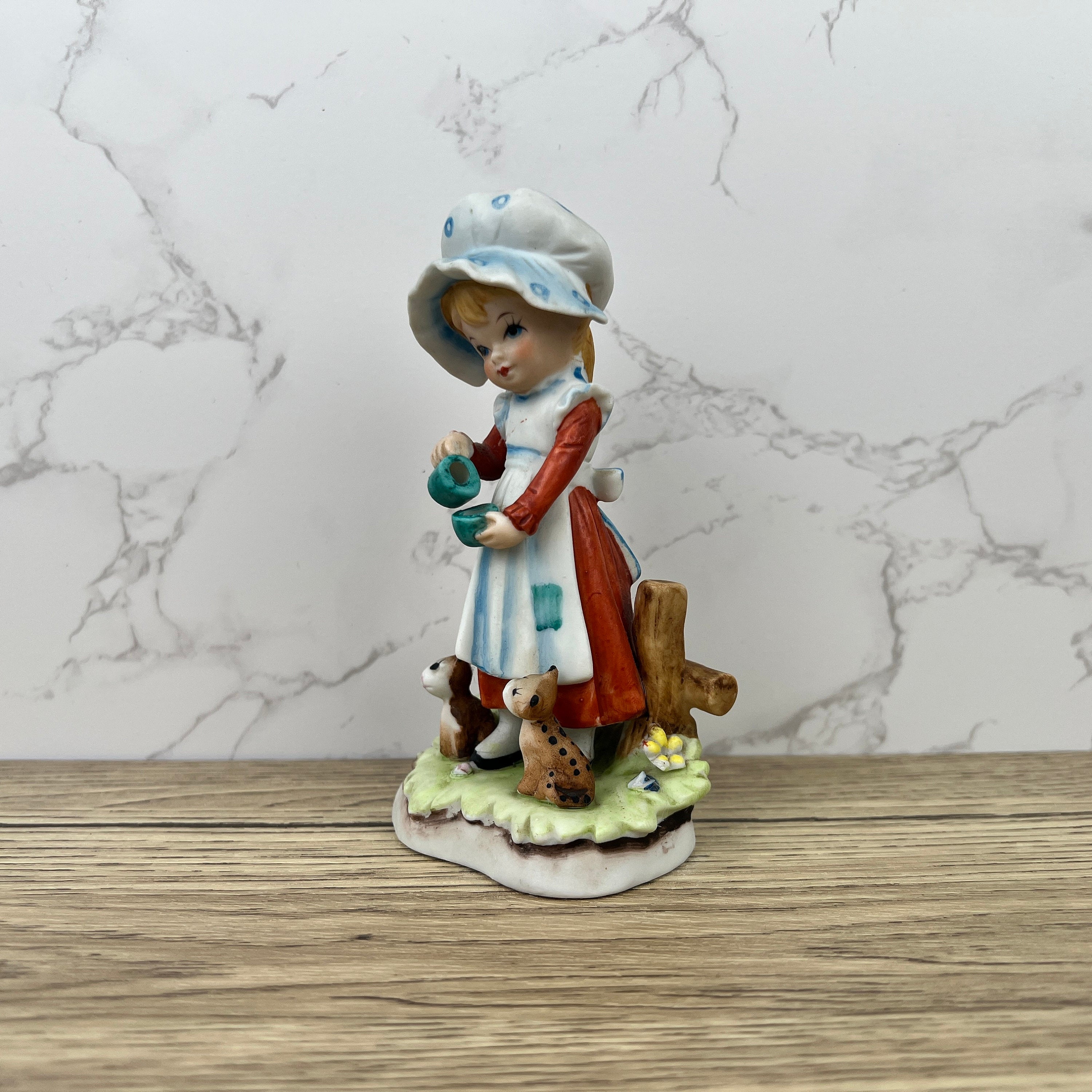Vintage Alfretto Porcelain Girl Figurine, Cats Pouring Tea