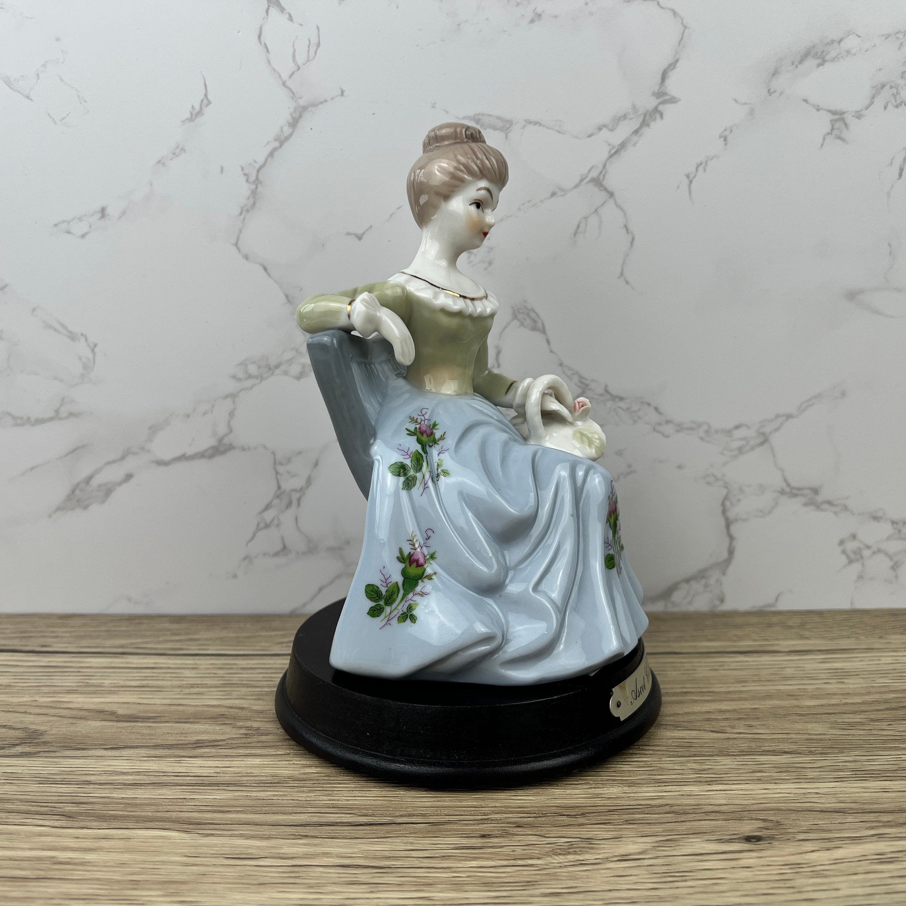 Ascot Collection Porcelain Lady Figurine, Flower Basket, Collectible Ceramic