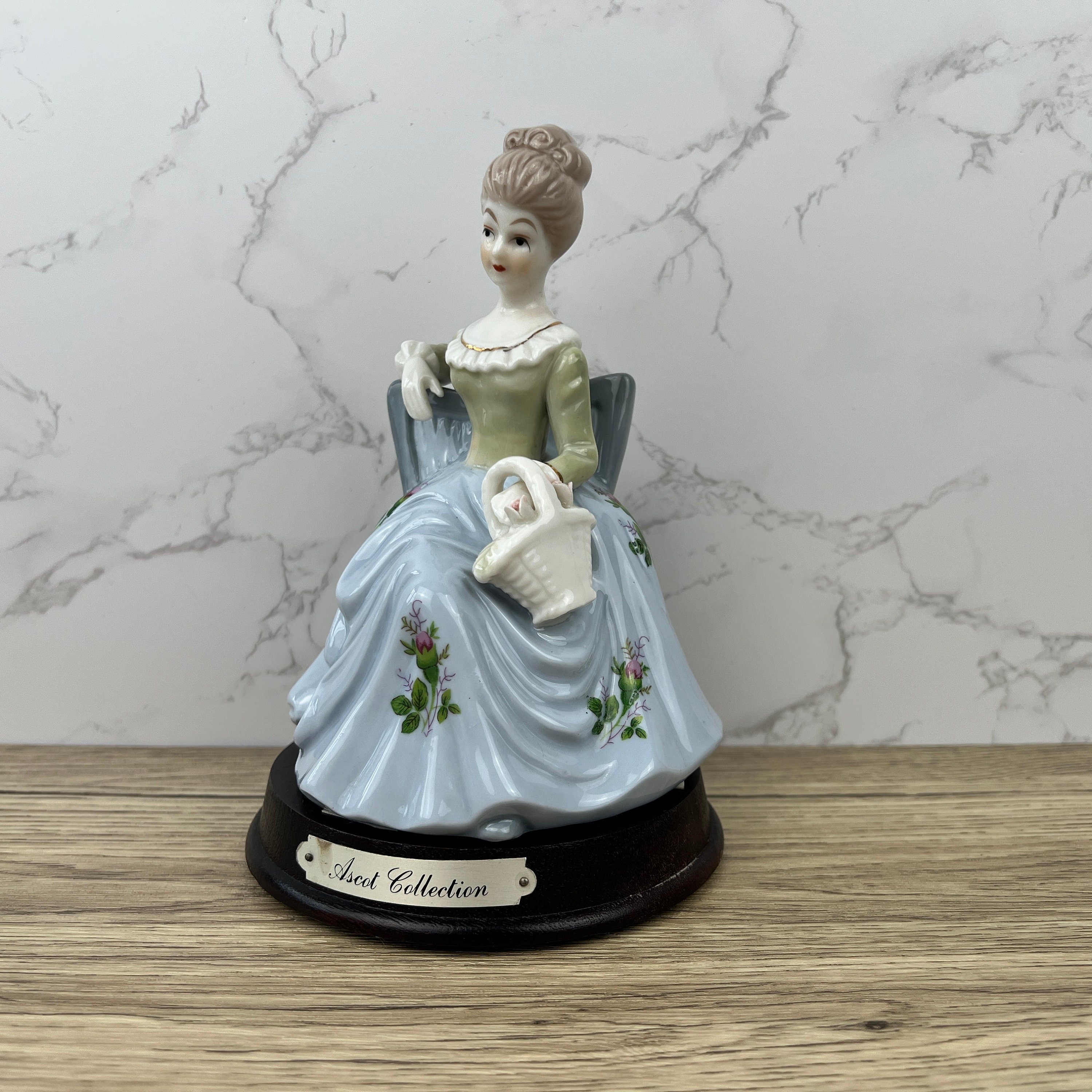 Ascot Collection Porcelain Lady Figurine, Flower Basket, Collectible Ceramic
