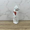 Vintage 1950s Kitsch Porcelain Cat Figurine, Red Bow Decor