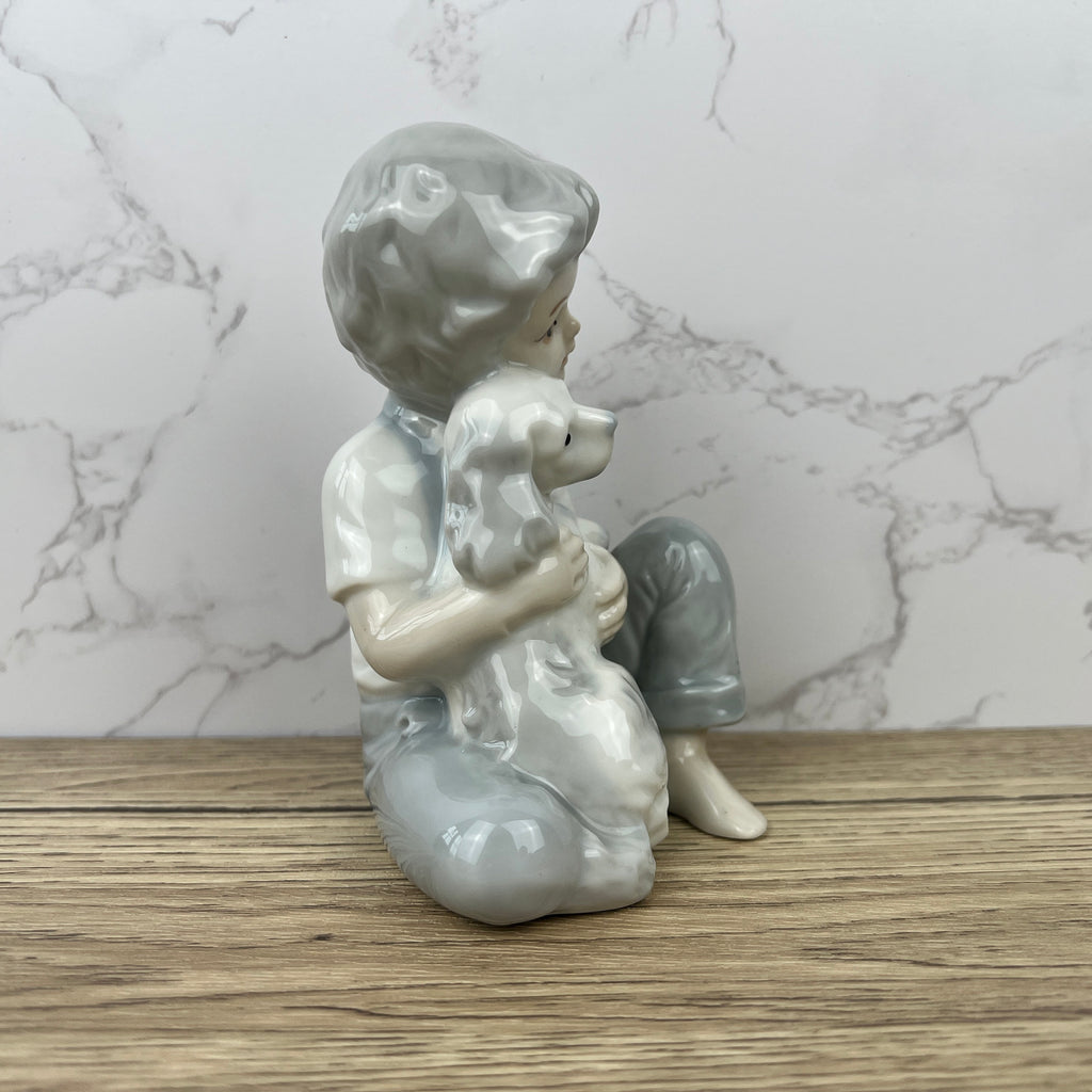 Vintage Porcelain Boy and Dog Figurine, Japan, Bone China