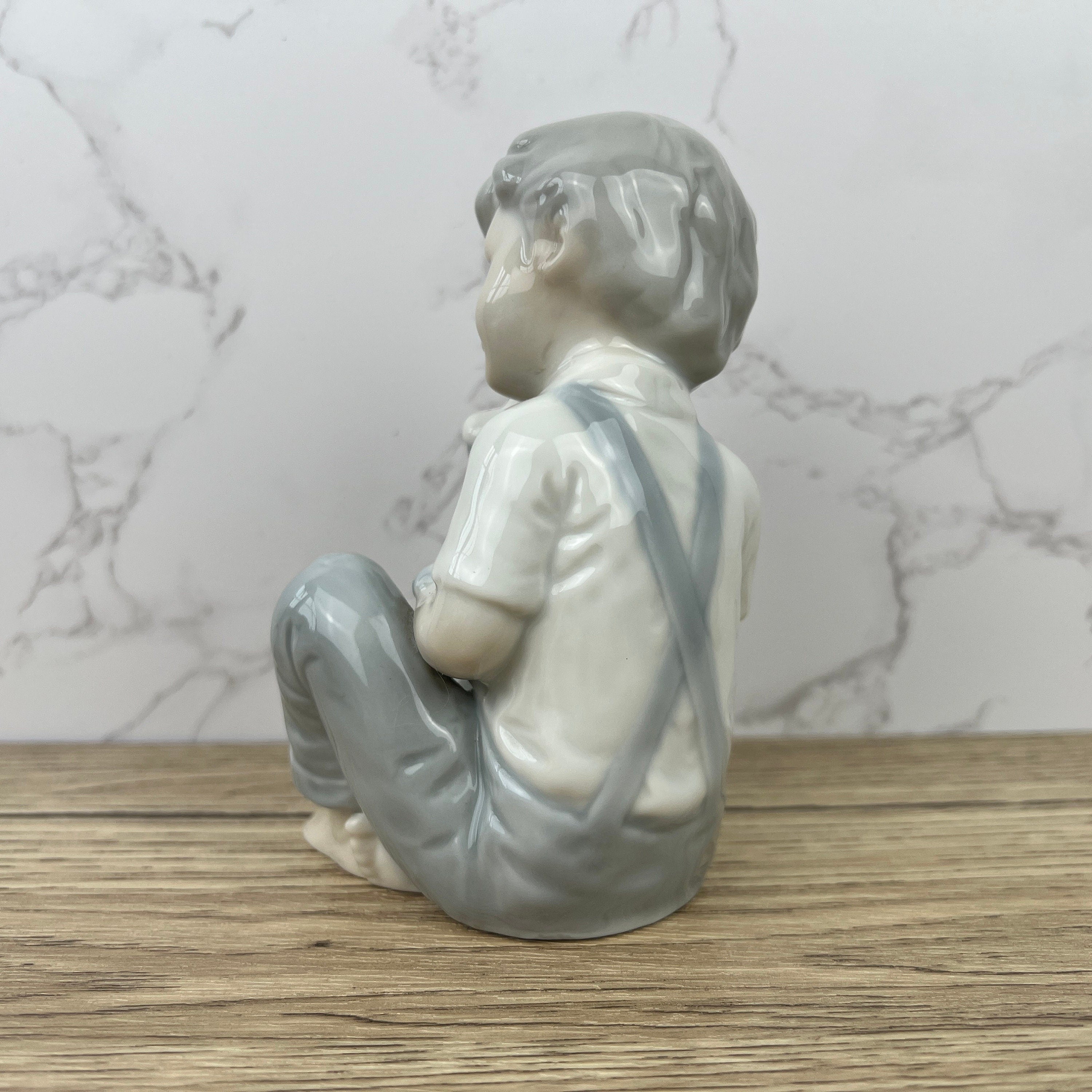 Vintage Porcelain Boy and Dog Figurine, Japan, Bone China