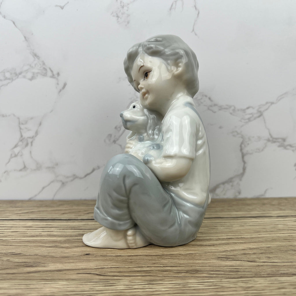 Vintage Porcelain Boy and Dog Figurine, Japan, Bone China