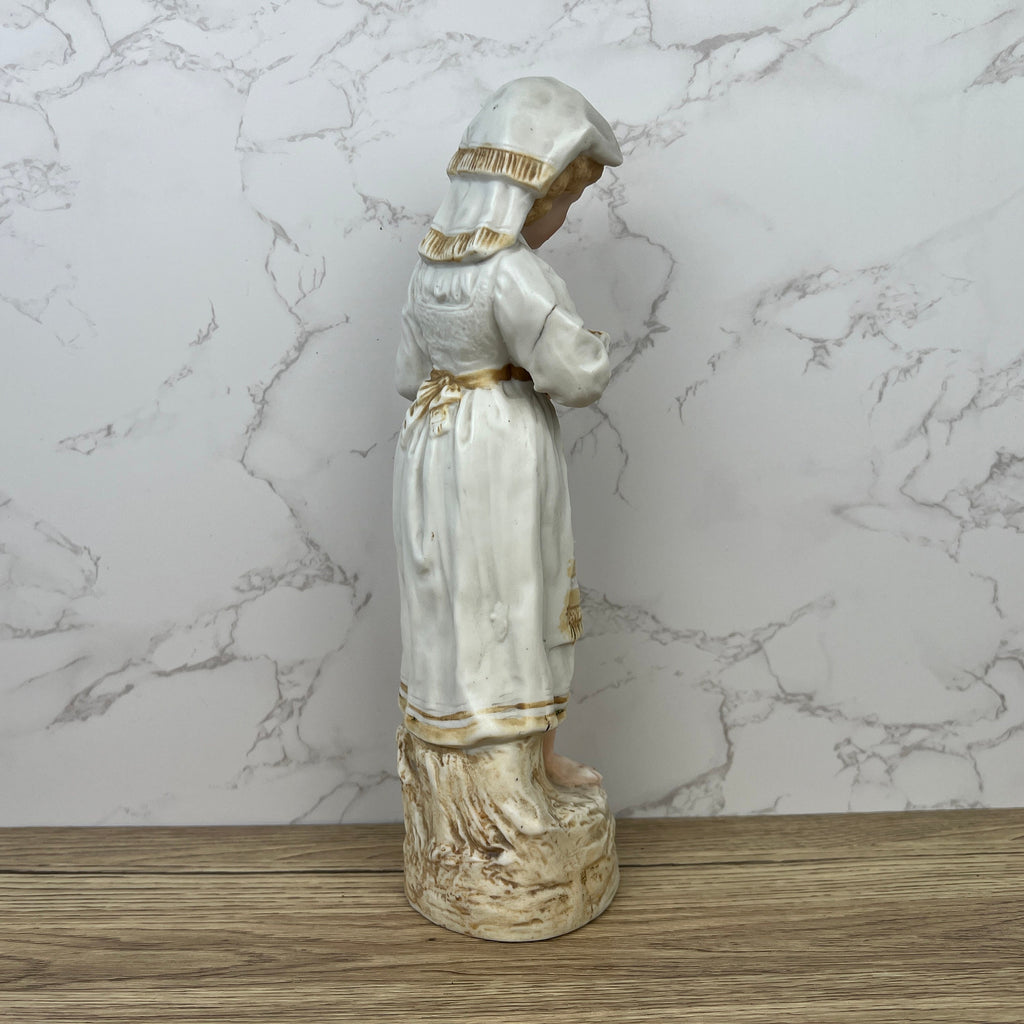 Antique Heubach Bisque Porcelain Peasant Lady Figurine, c1880s