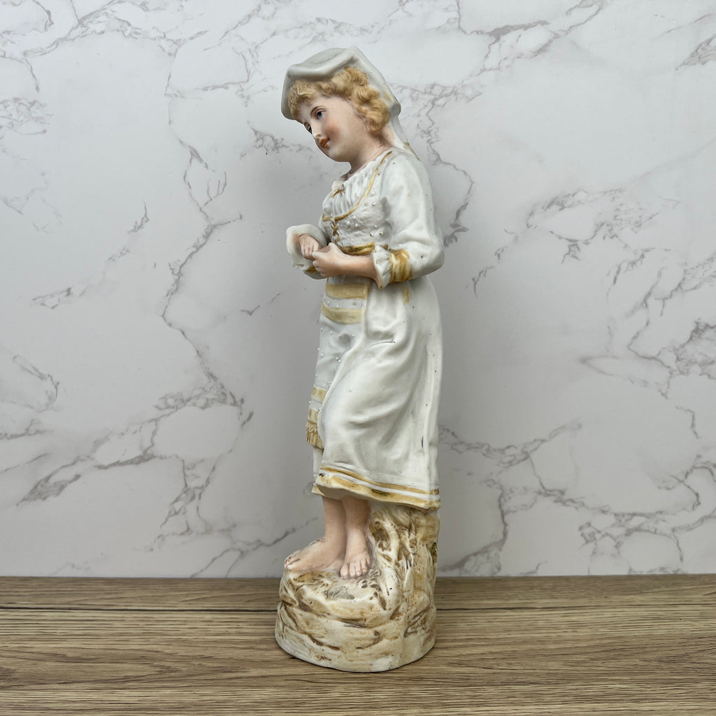 Antique Heubach Bisque Porcelain Peasant Lady Figurine, c1880s