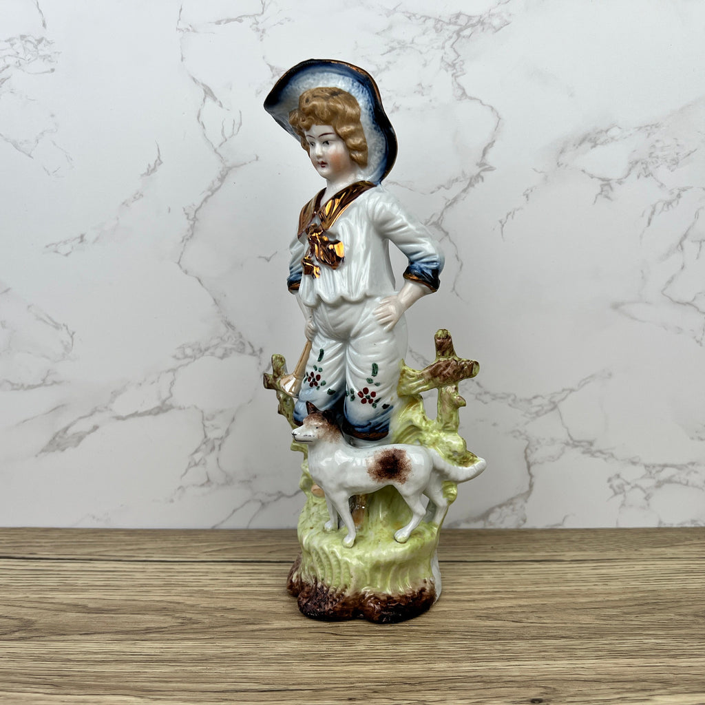 19th Century German Pottery Shepherd Figure, Lustre Glaze