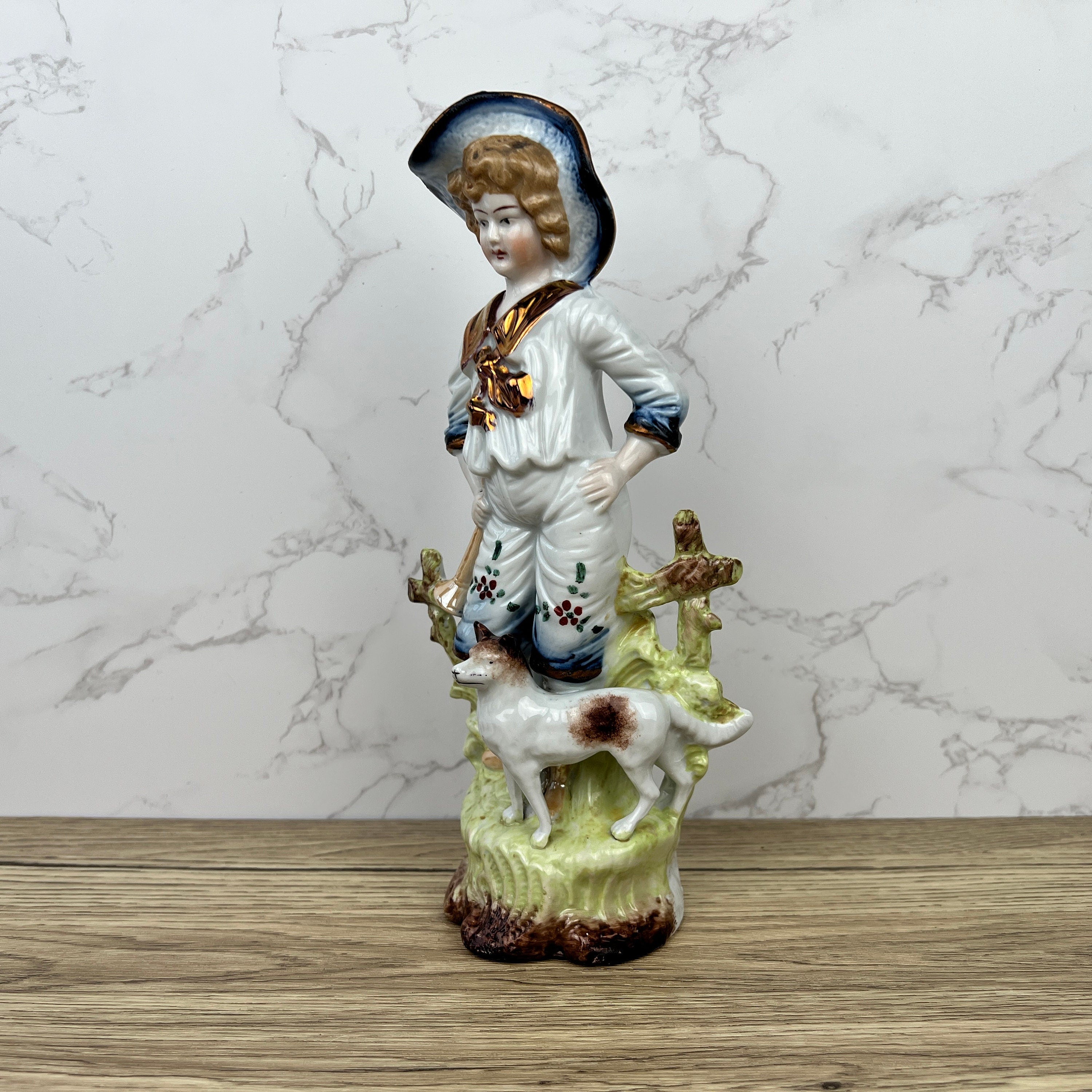 19th Century German Pottery Shepherd Figure, Lustre Glaze