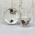 Vintage Bone China Tea Cup and Saucer, Red Rose Floral Pattern