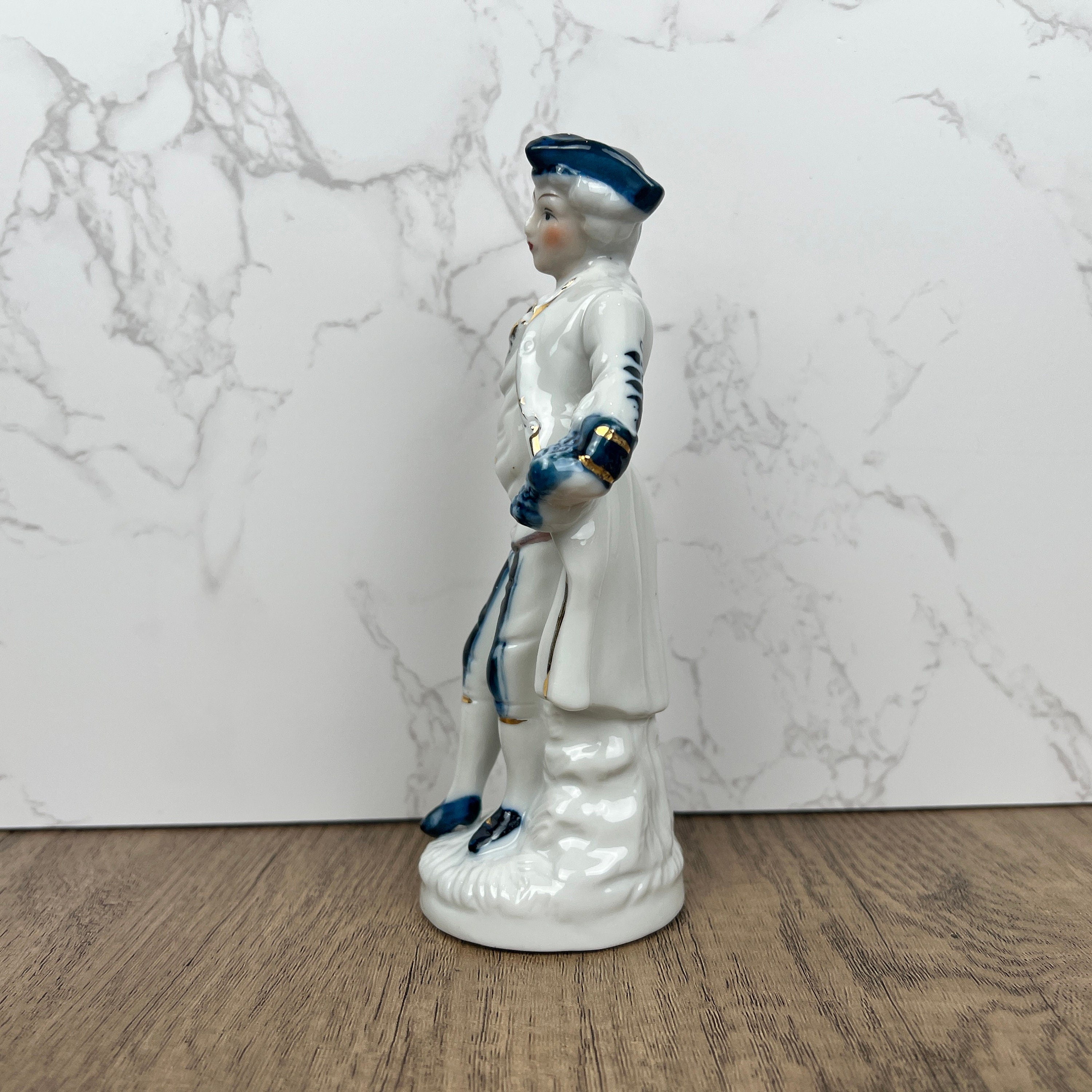Vintage Victorian Style Porcelain Figurine, Man with Grapes, Collector's Ornament