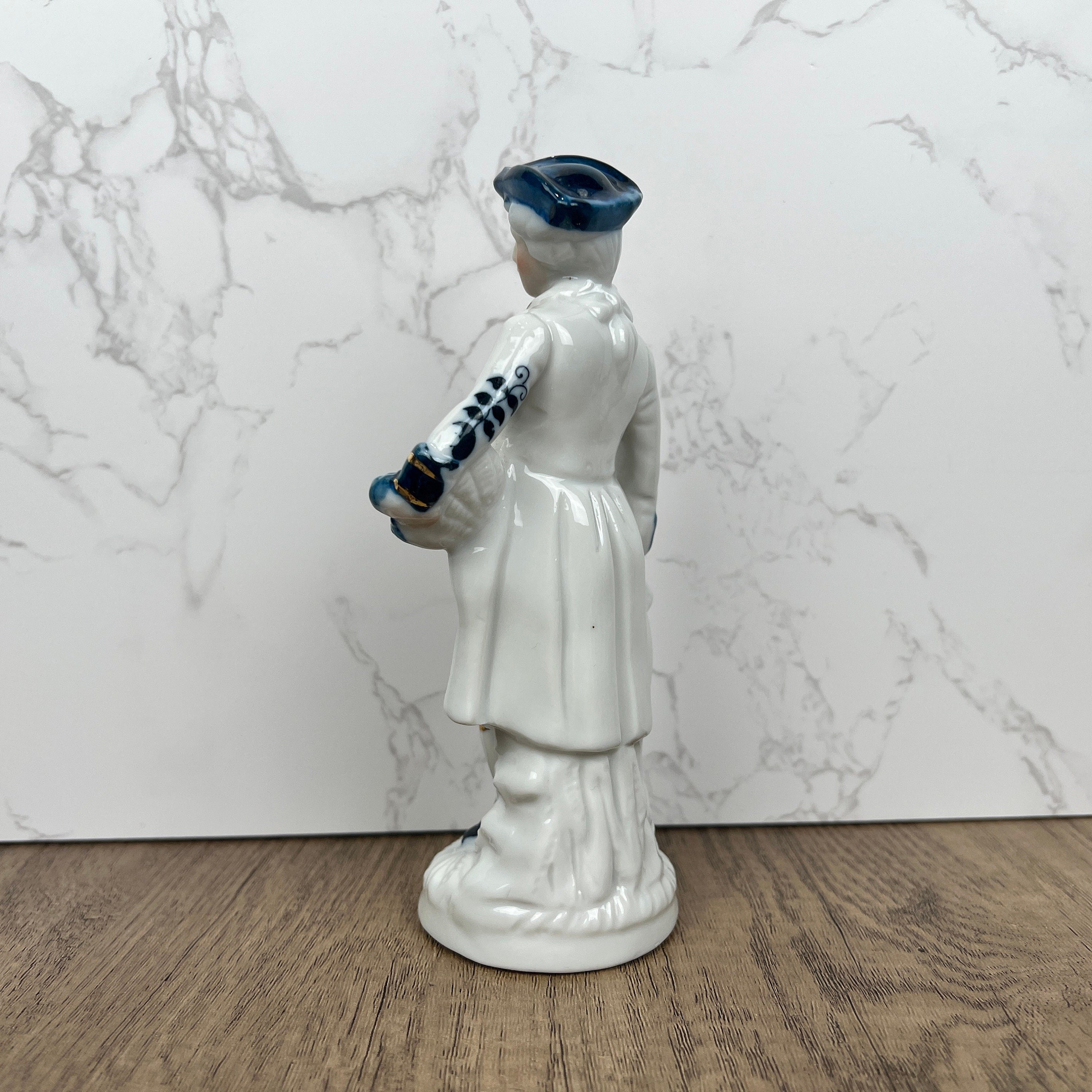 Vintage Victorian Style Porcelain Figurine, Man with Grapes, Collector's Ornament