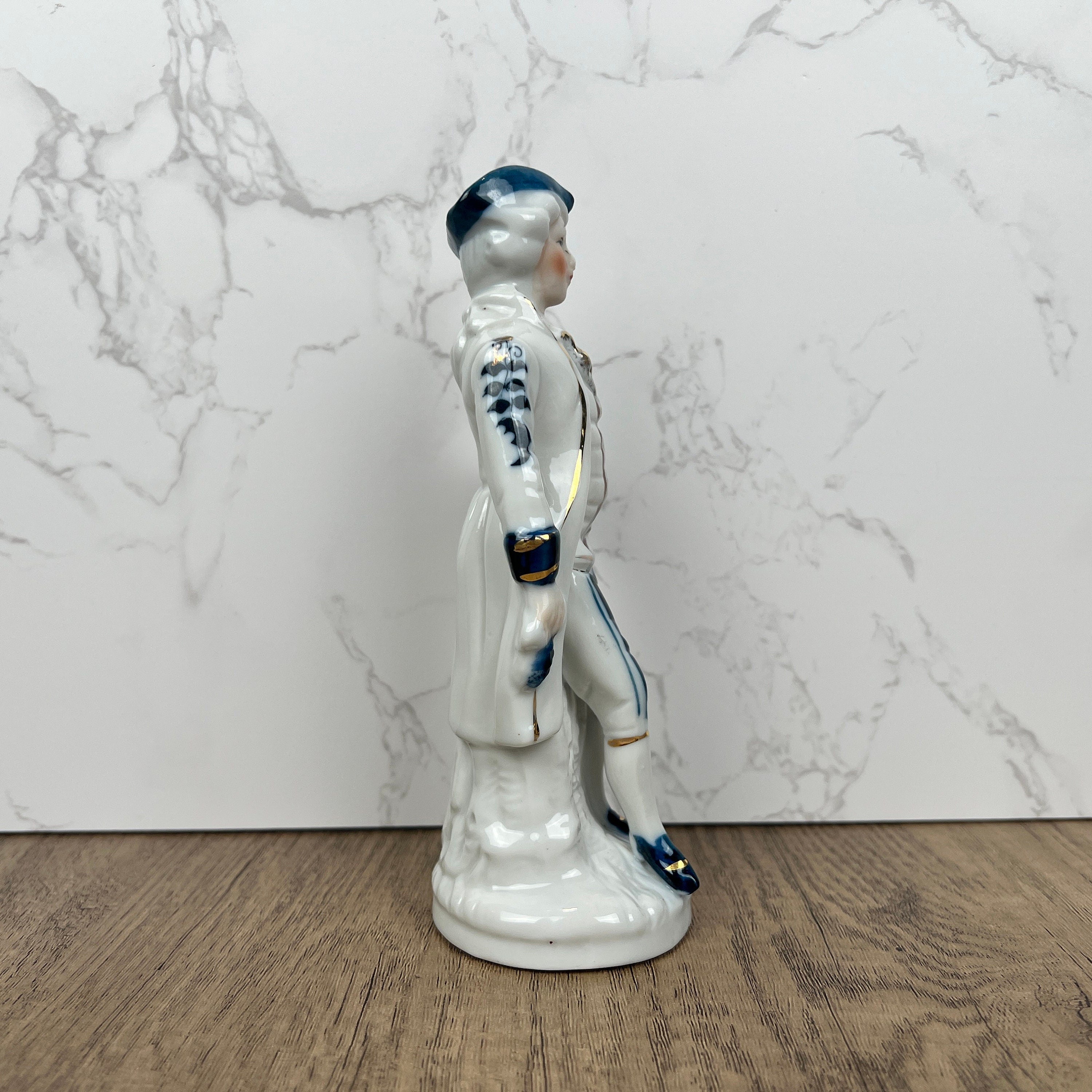 Vintage Victorian Style Porcelain Figurine, Man with Grapes, Collector's Ornament