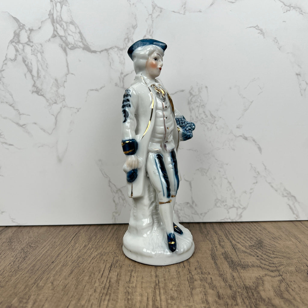 Vintage Victorian Style Porcelain Figurine, Man with Grapes, Collector's Ornament