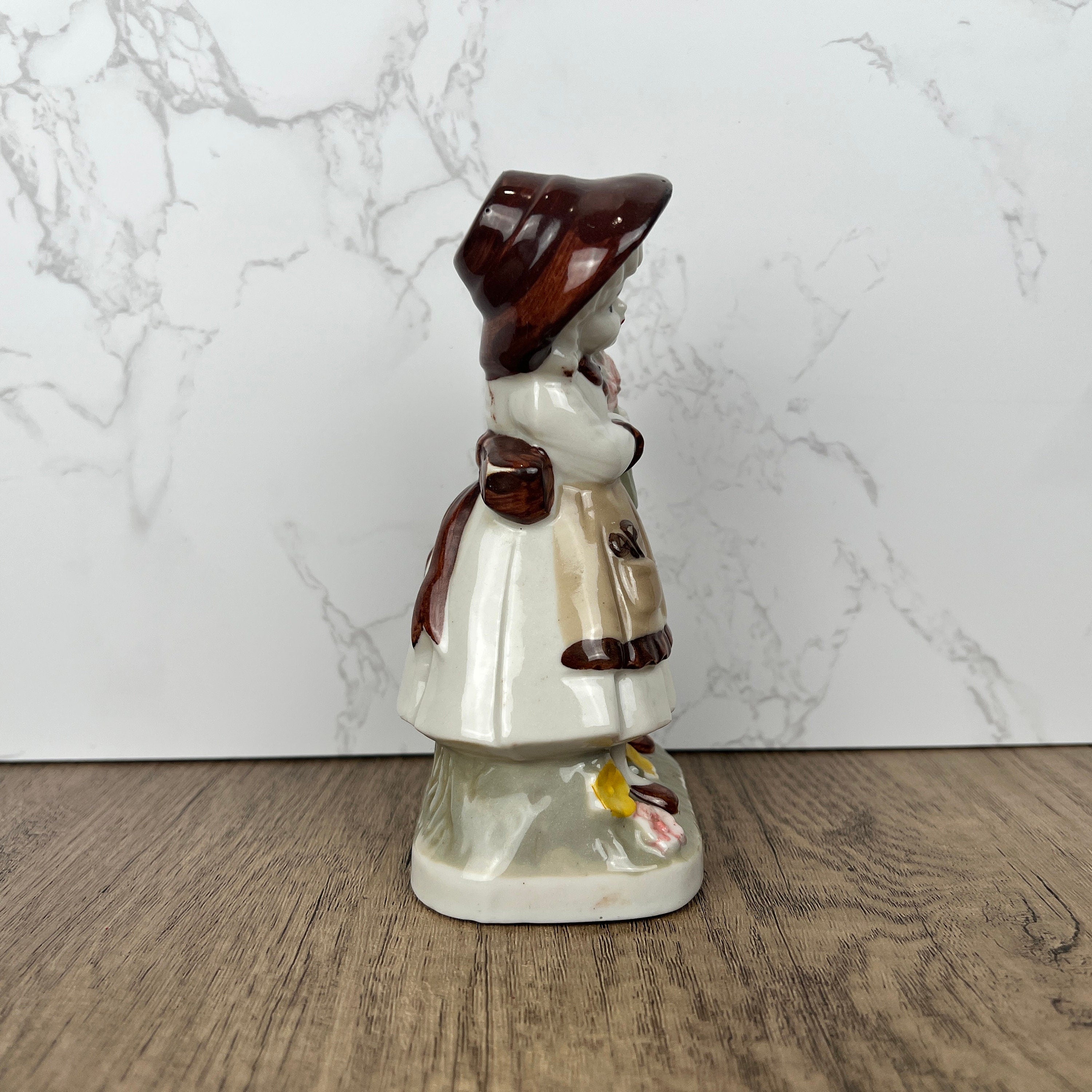 Vintage J.B.G. Porcelain Girl Figurine, London, Hand Painted Flowers