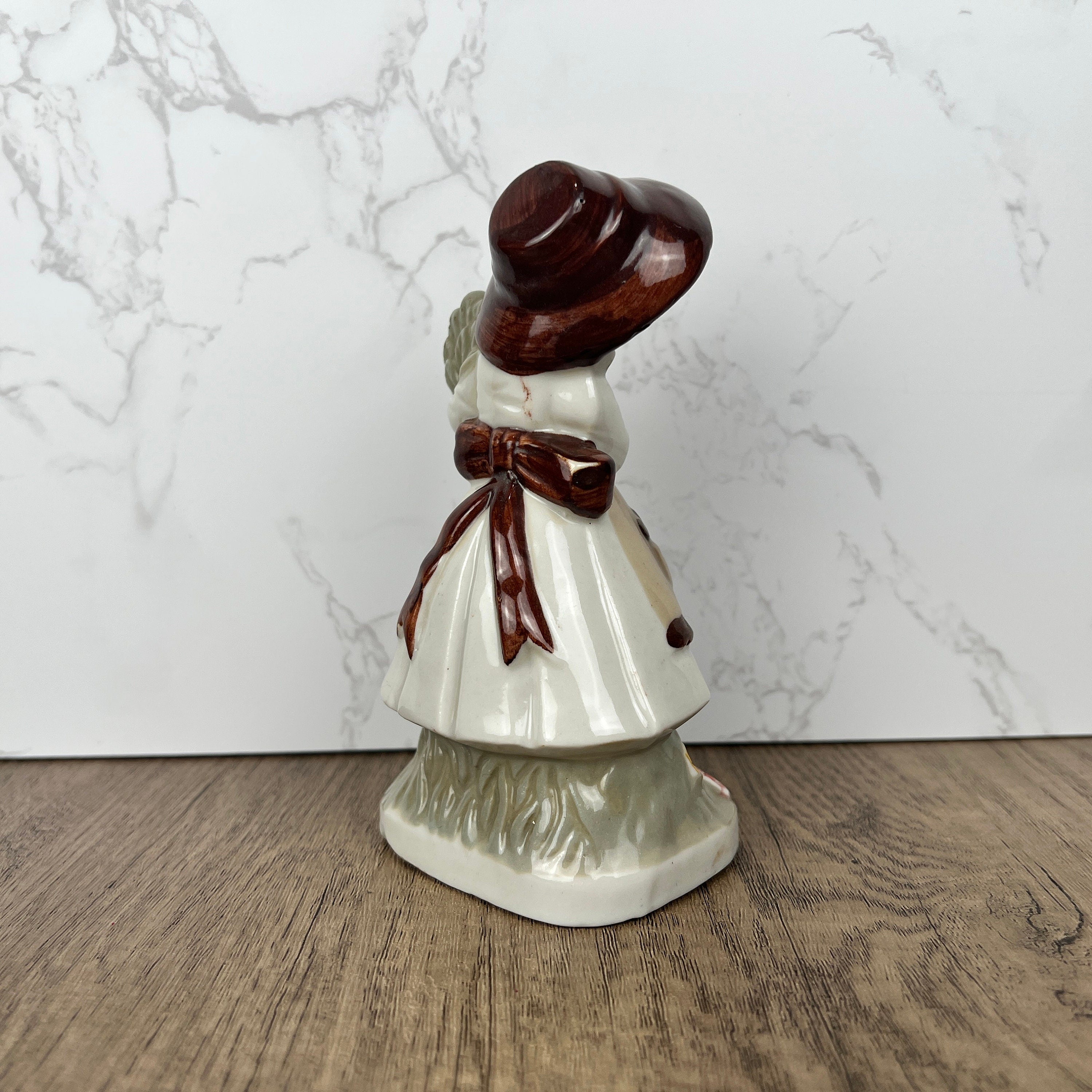 Vintage J.B.G. Porcelain Girl Figurine, London, Hand Painted Flowers