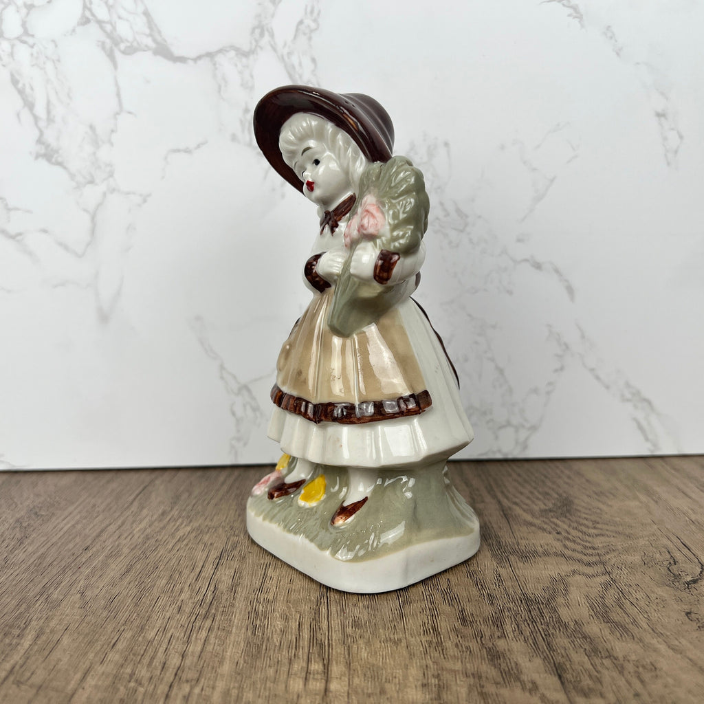 Vintage J.B.G. Porcelain Girl Figurine, London, Hand Painted Flowers