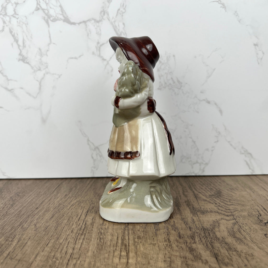 Vintage J.B.G. Porcelain Girl Figurine, London, Hand Painted Flowers