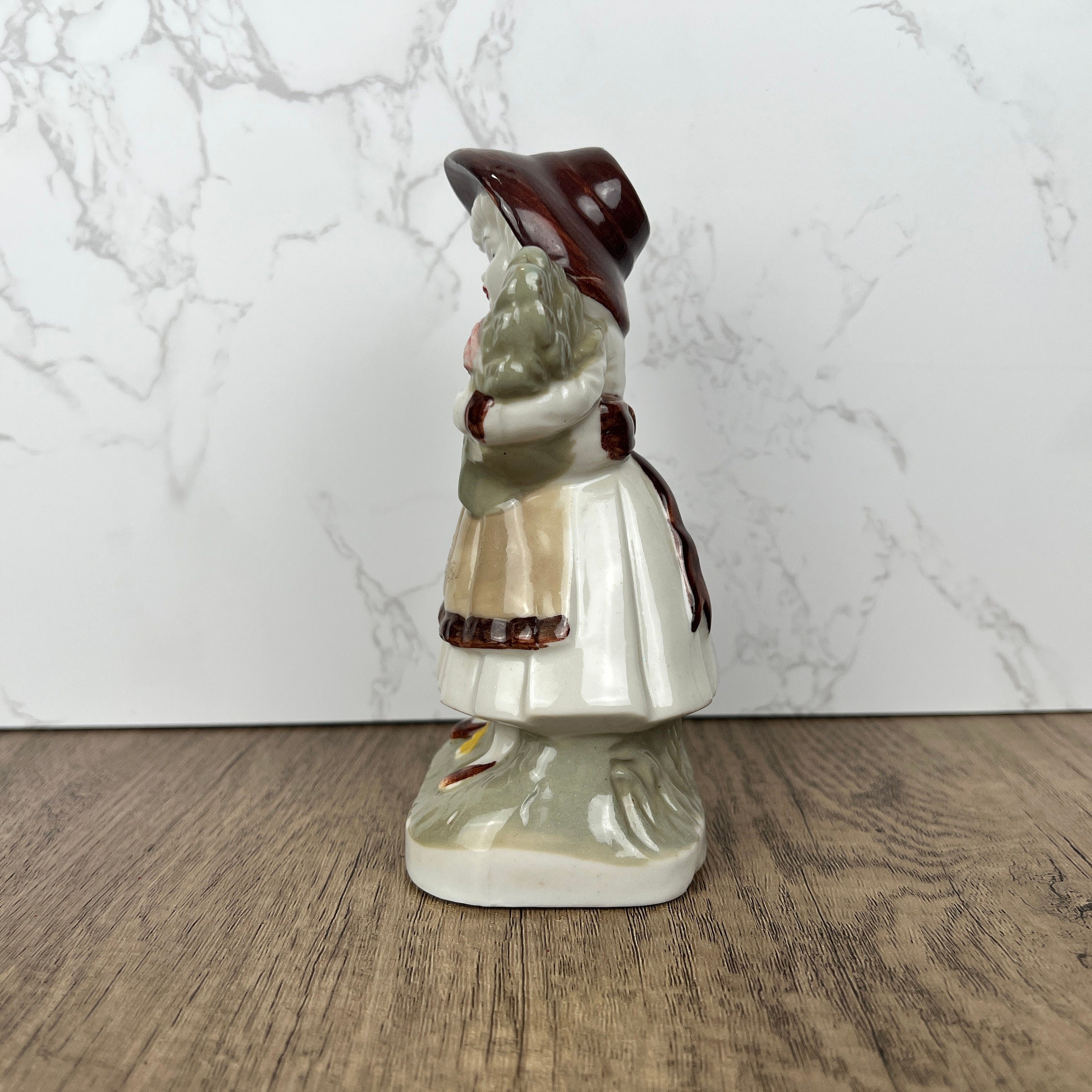 Vintage J.B.G. Porcelain Girl Figurine, London, Hand Painted Flowers