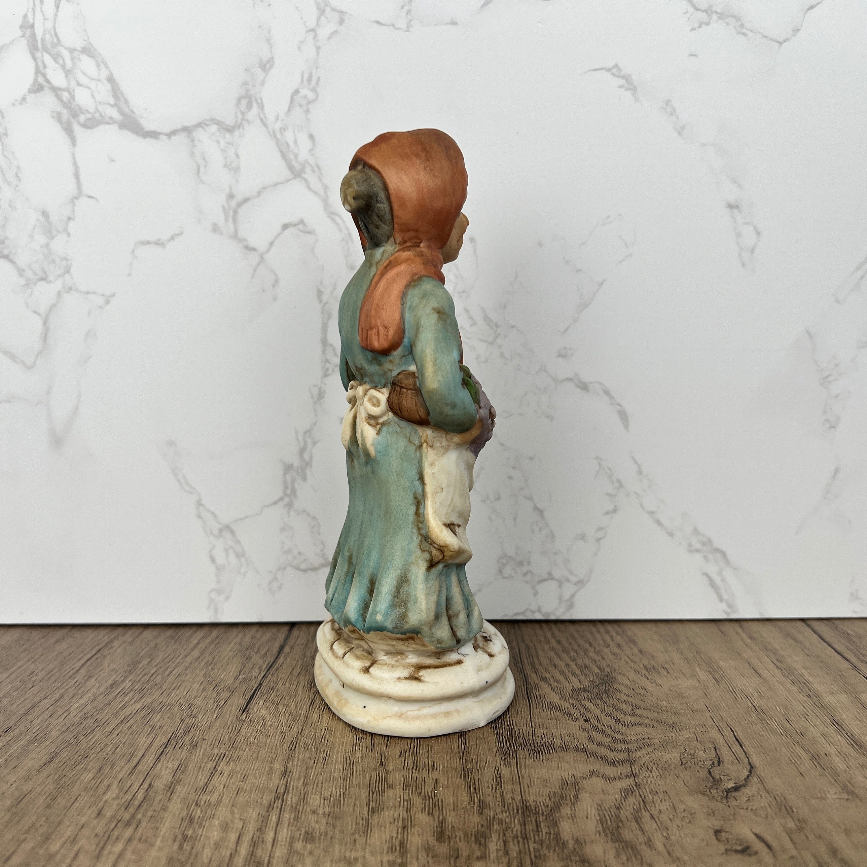 Vintage Old Woman with Grapes Figurine, Home Decor Gift
