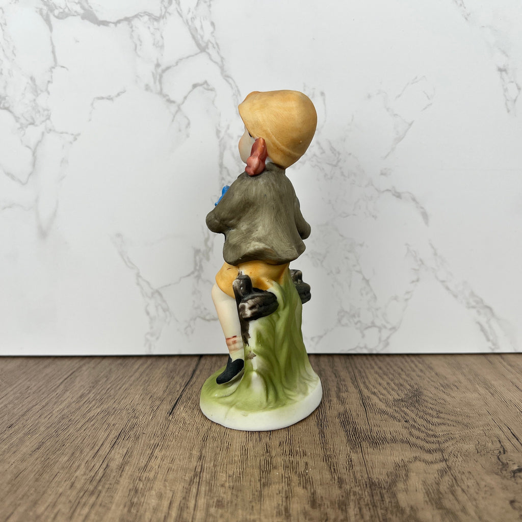 Hummel Style Boy with Bluebird and Cage, Vintage Porcelain Figurine