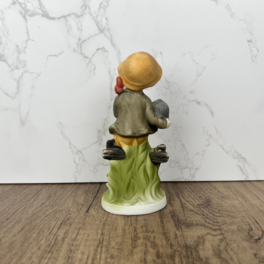 Hummel Style Boy with Bluebird and Cage, Vintage Porcelain Figurine