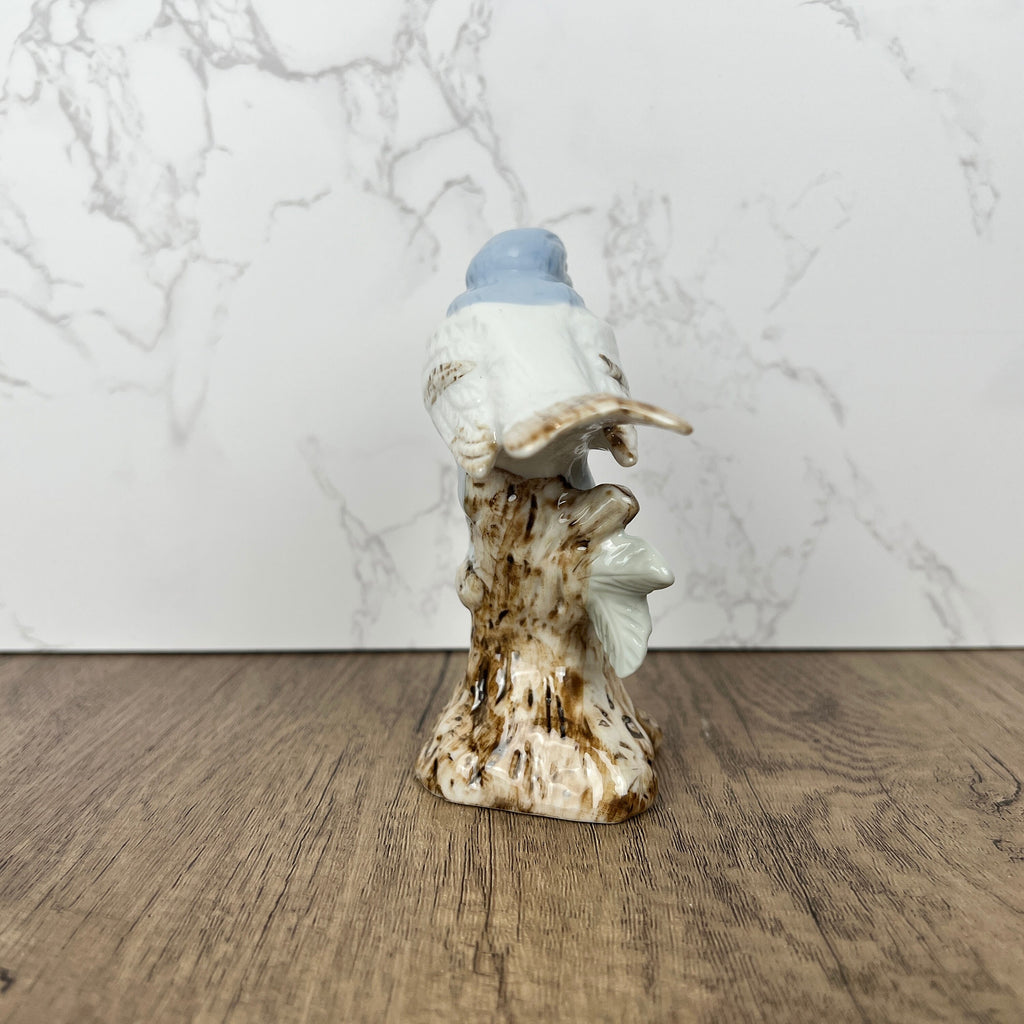 Ceramic Bird on Log Figurine, Table Decoration Figures, Porcelain Handmade Animal Figurine