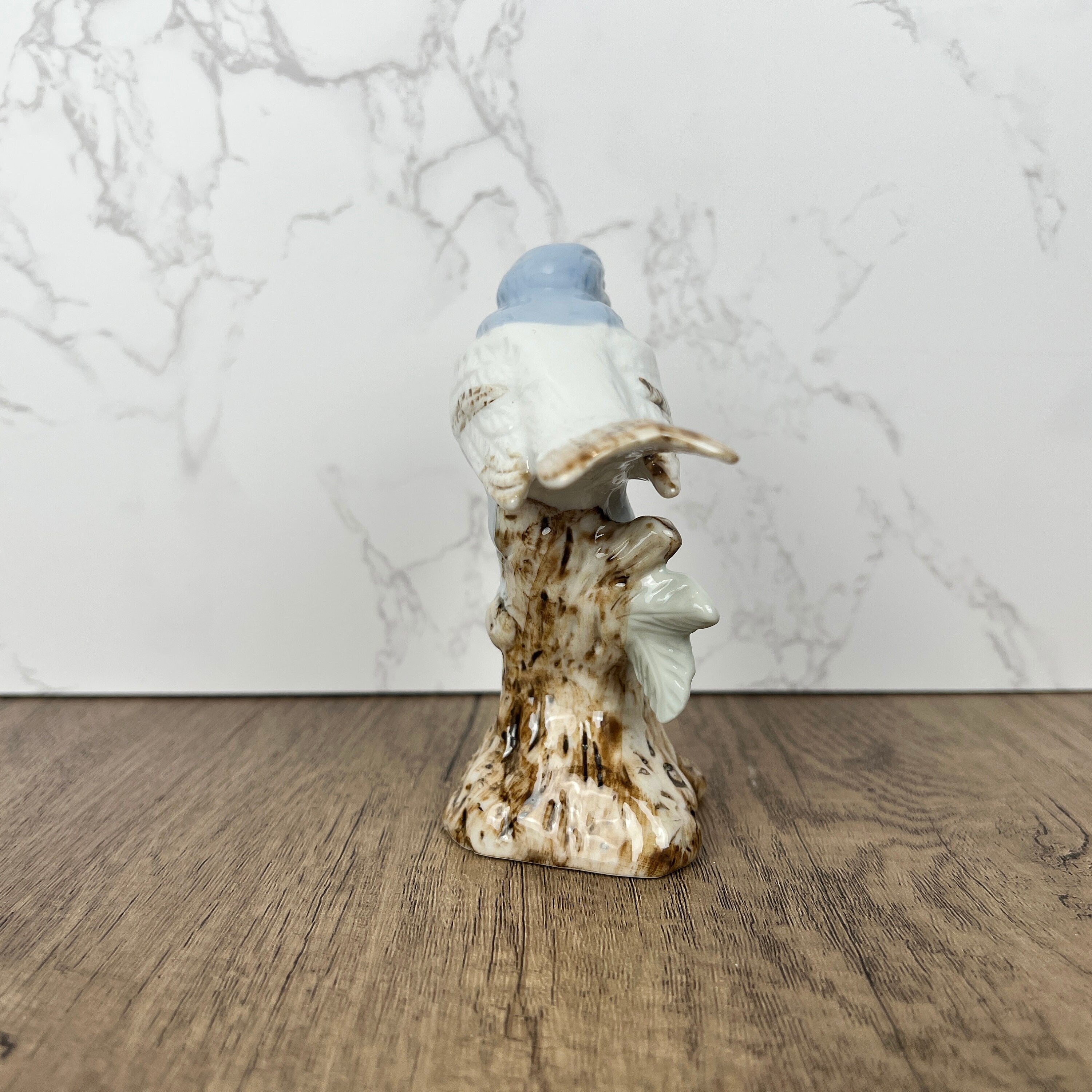 Ceramic Bird on Log Figurine, Table Decoration Figures, Porcelain Handmade Animal Figurine