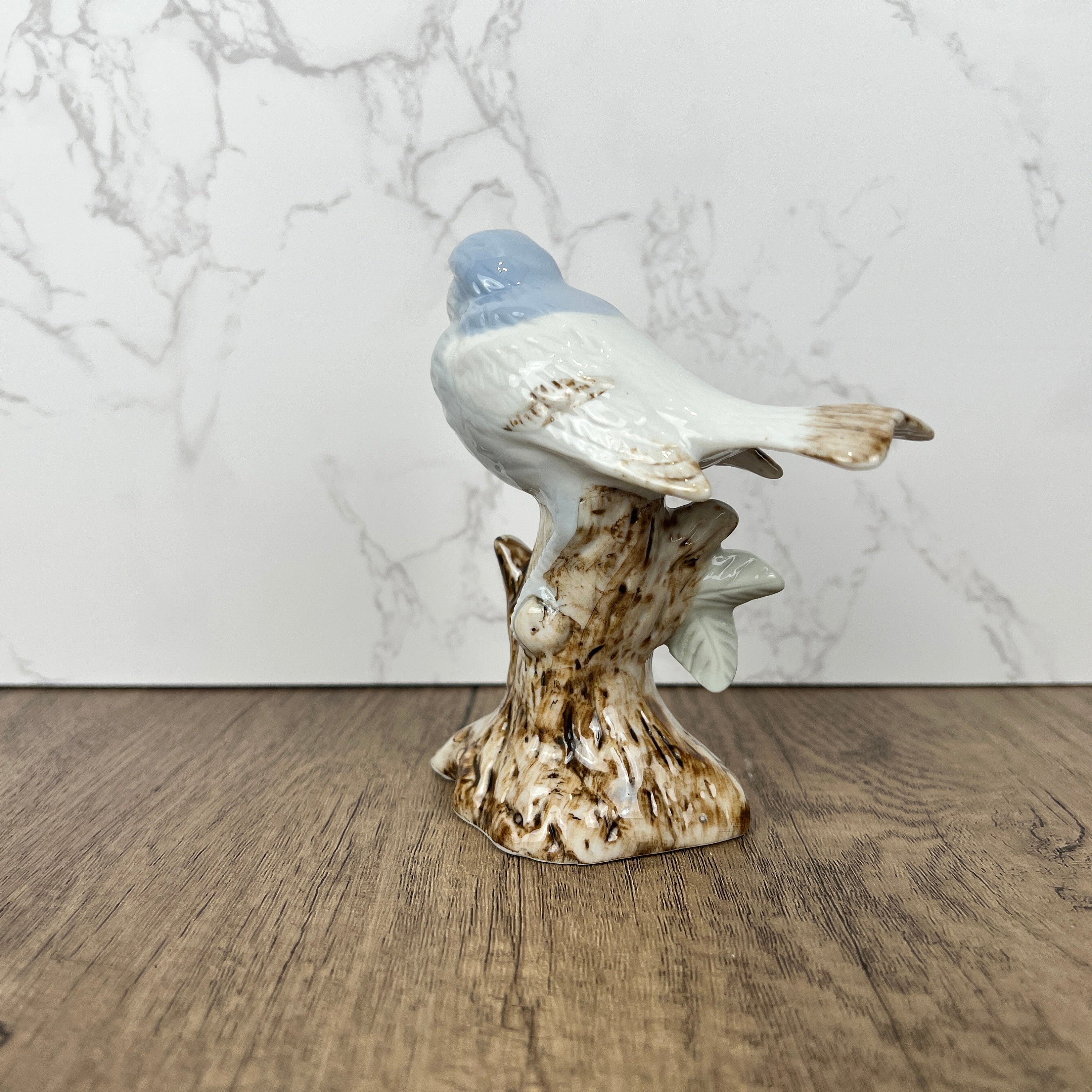 Ceramic Bird on Log Figurine, Table Decoration Figures, Porcelain Handmade Animal Figurine