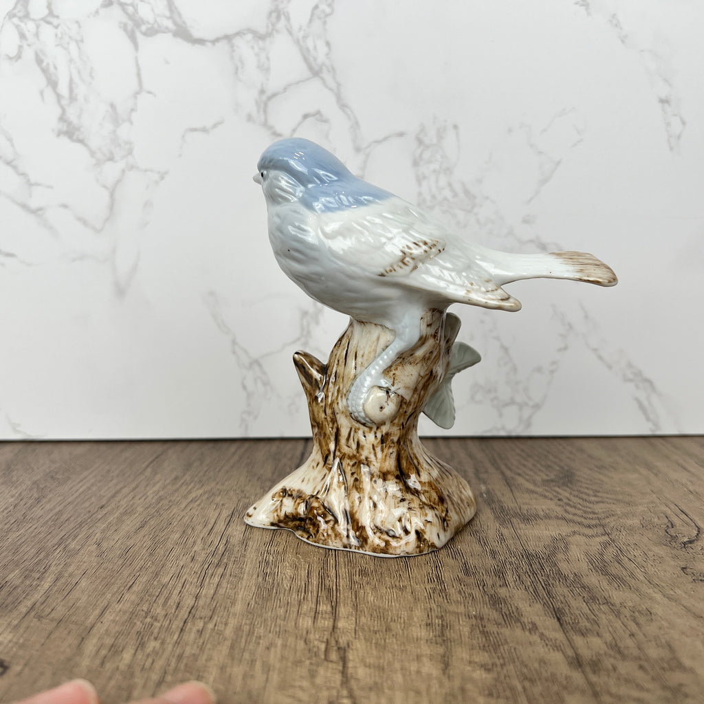 Ceramic Bird on Log Figurine, Table Decoration Figures, Porcelain Handmade Animal Figurine