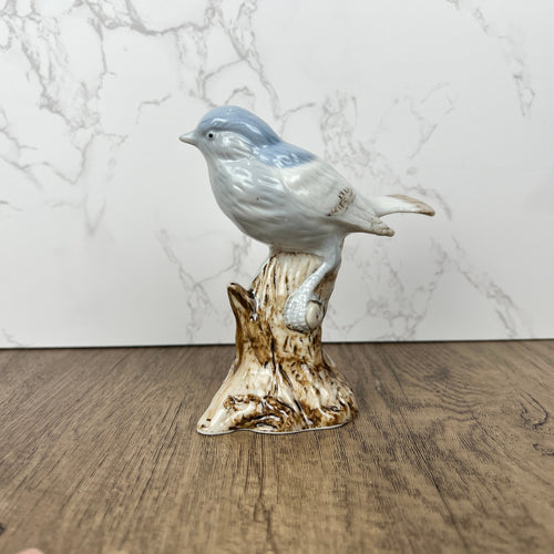 Ceramic Bird on Log Figurine, Table Decoration Figures, Porcelain Handmade Animal Figurine