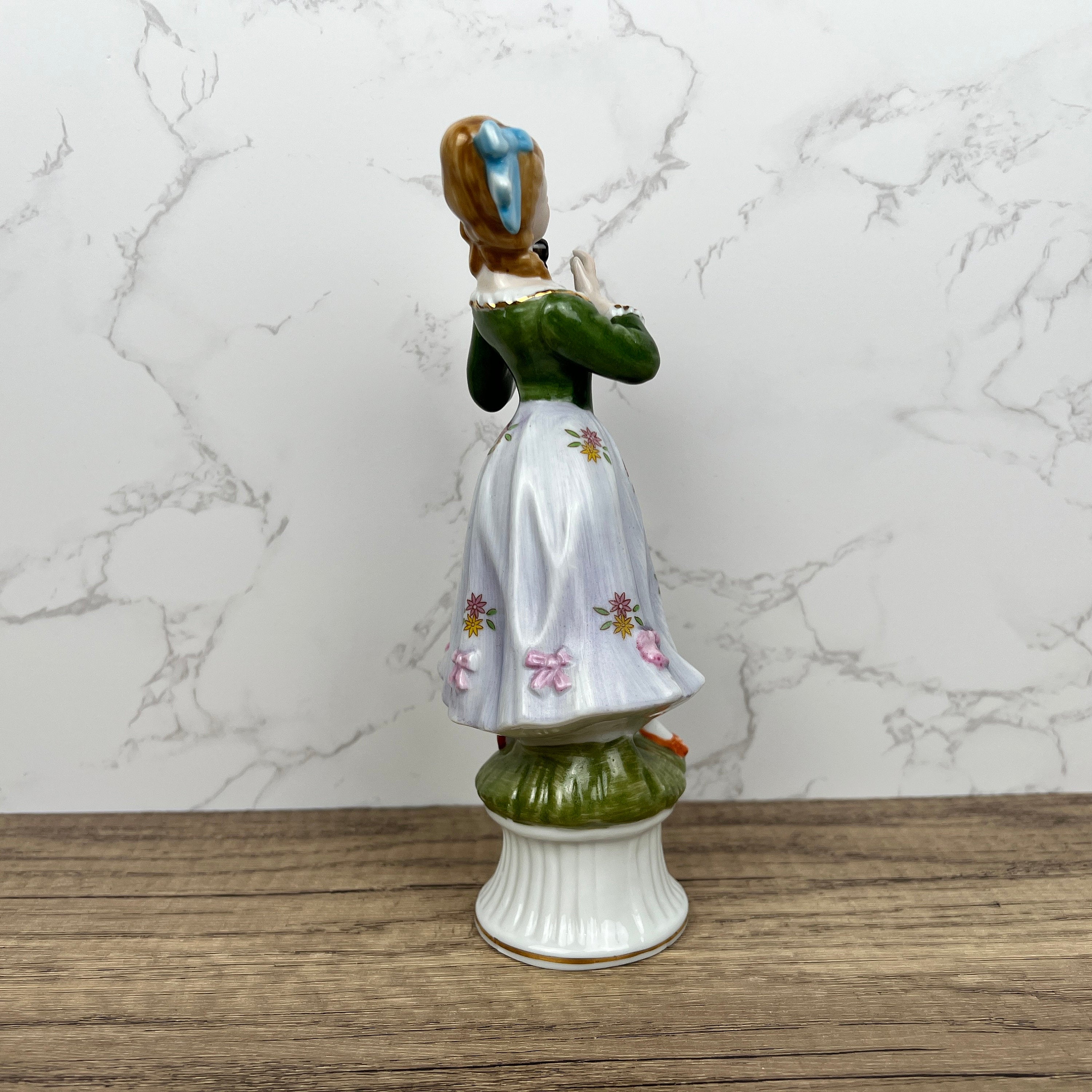 Vintage Victorian Style Porcelain Figurine, Woman Playing Harp