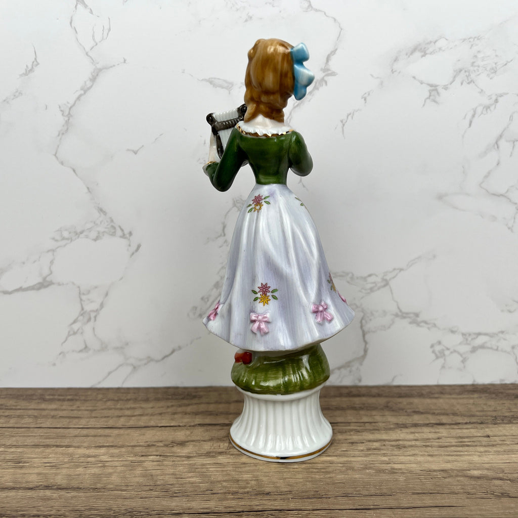 Vintage Victorian Style Porcelain Figurine, Woman Playing Harp