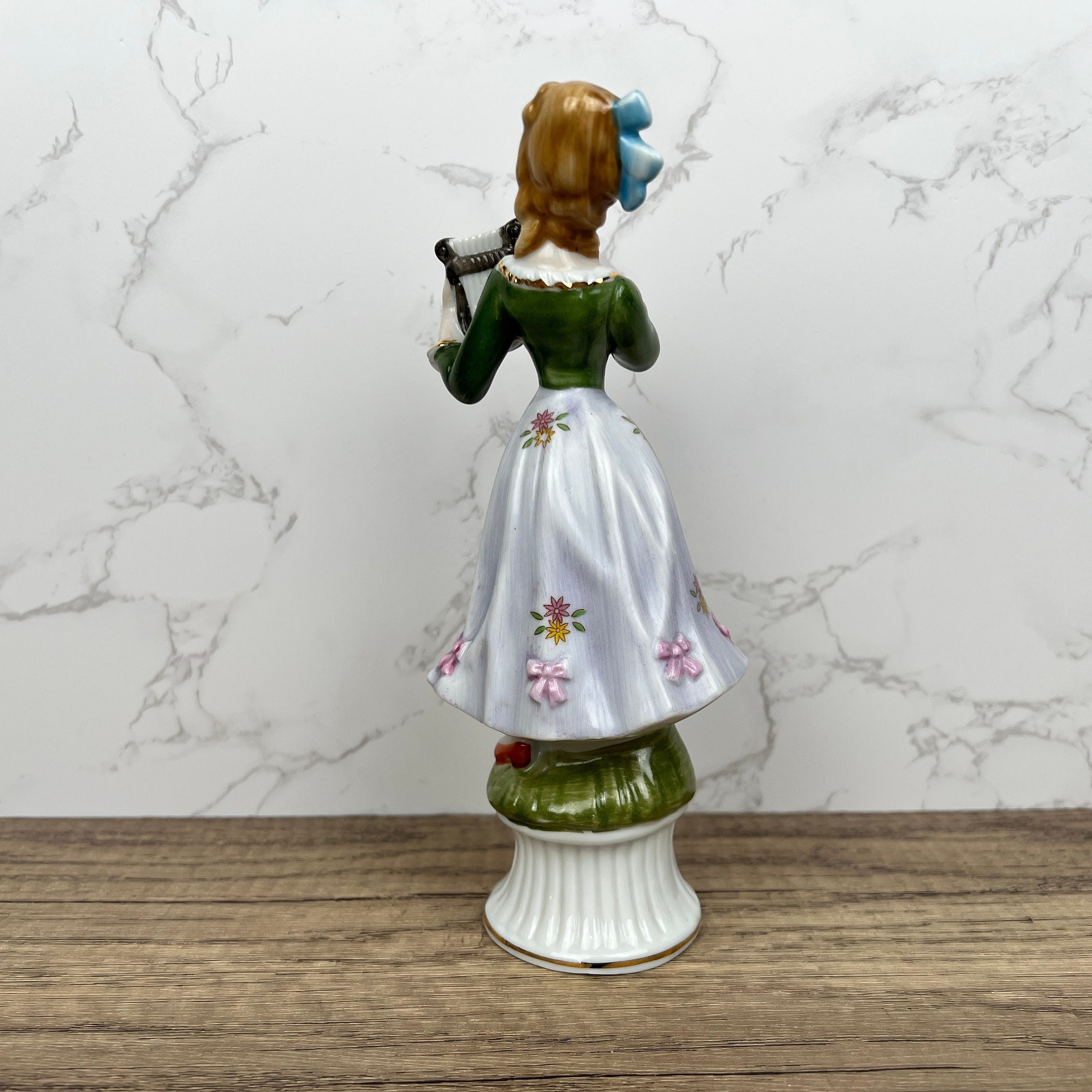 Vintage Victorian Style Porcelain Figurine, Woman Playing Harp
