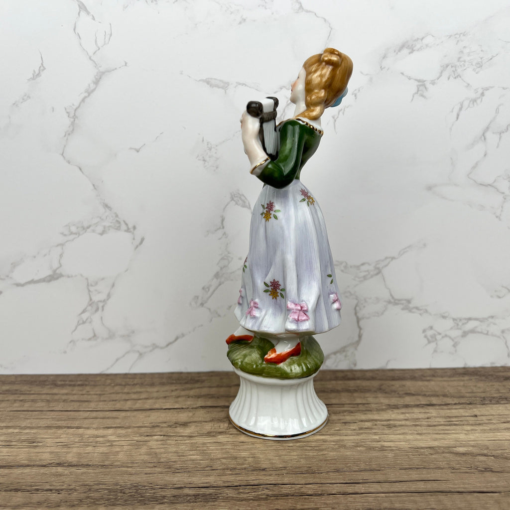 Vintage Victorian Style Porcelain Figurine, Woman Playing Harp